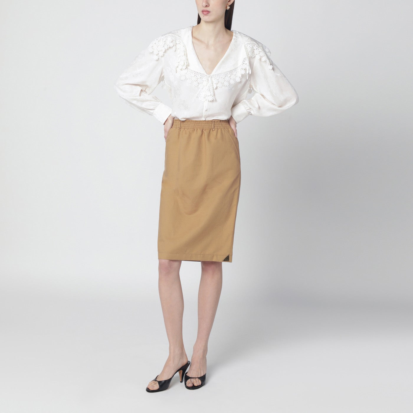Beige midi pencil skirt