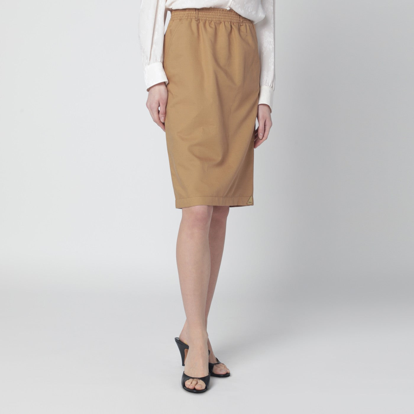 Beige midi pencil skirt