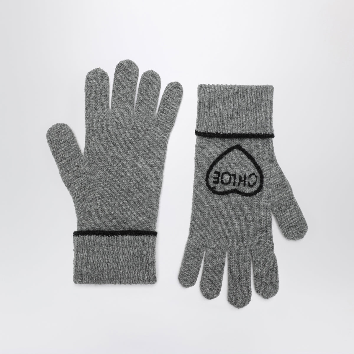 Gants Encoeur gris en laine et cachemire