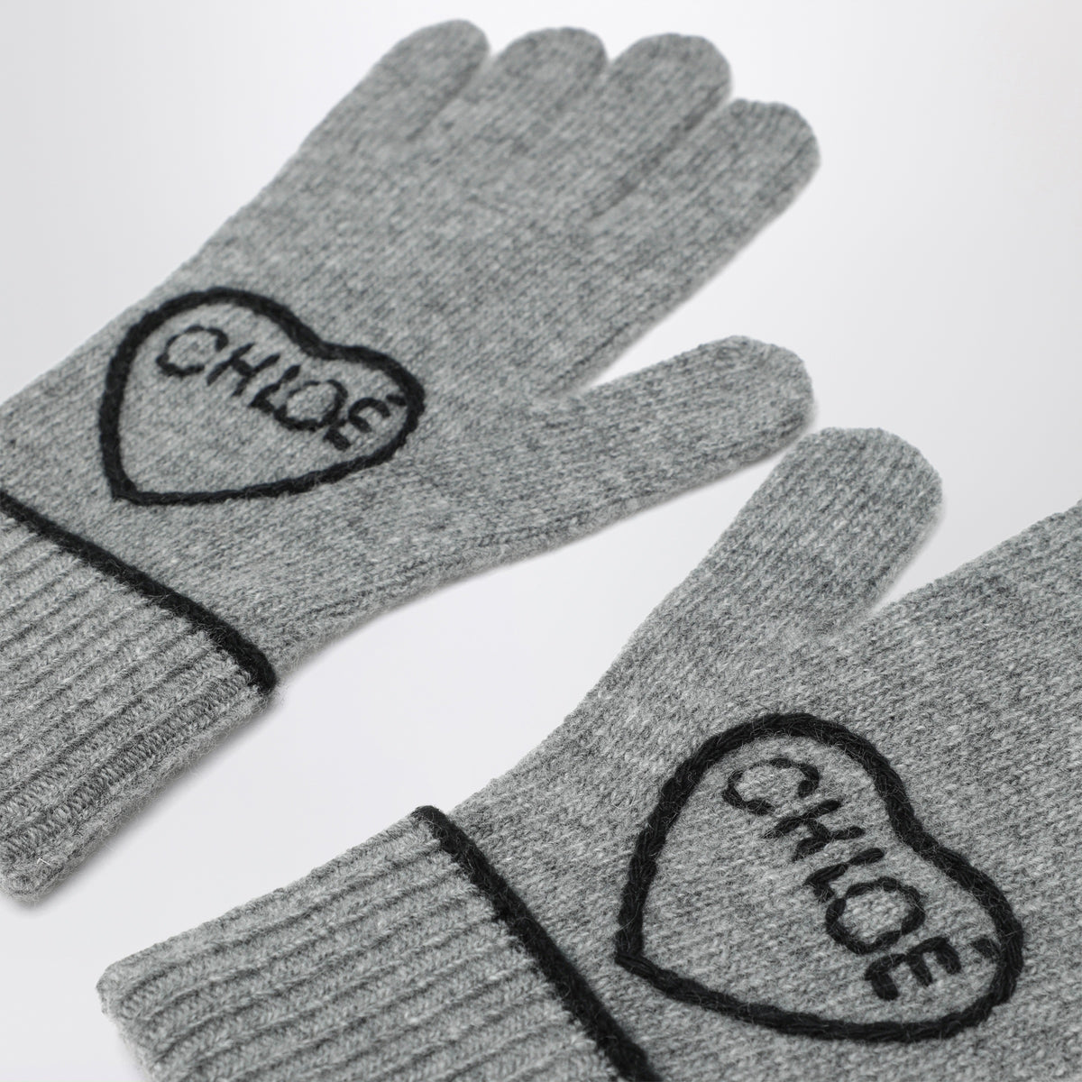 Gants Encoeur gris en laine et cachemire