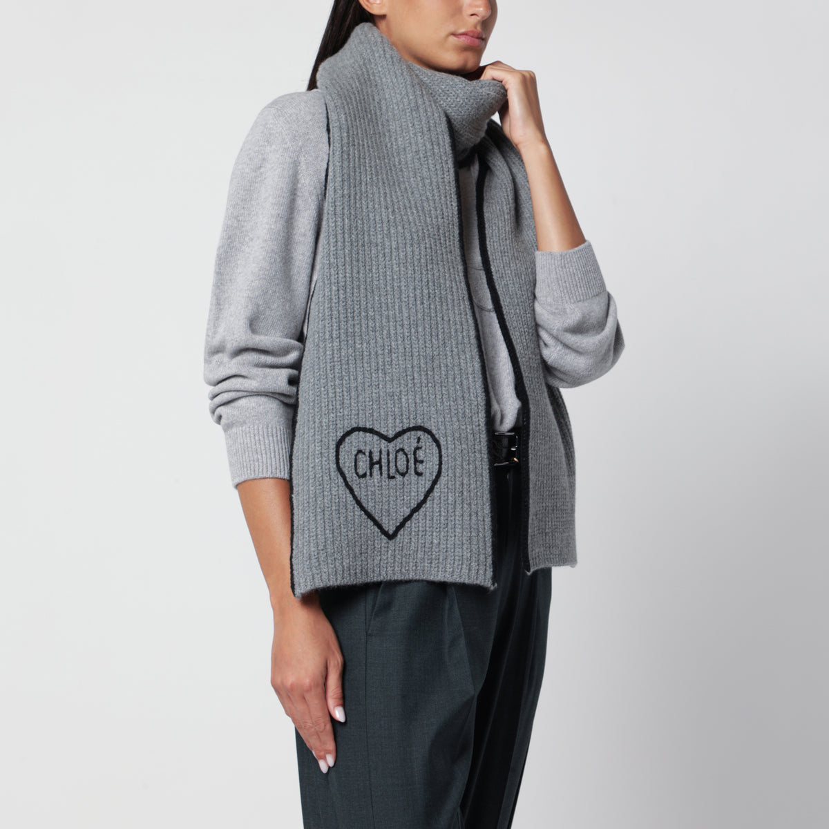Sciarpa Encoeur grigia in lana e cashmere