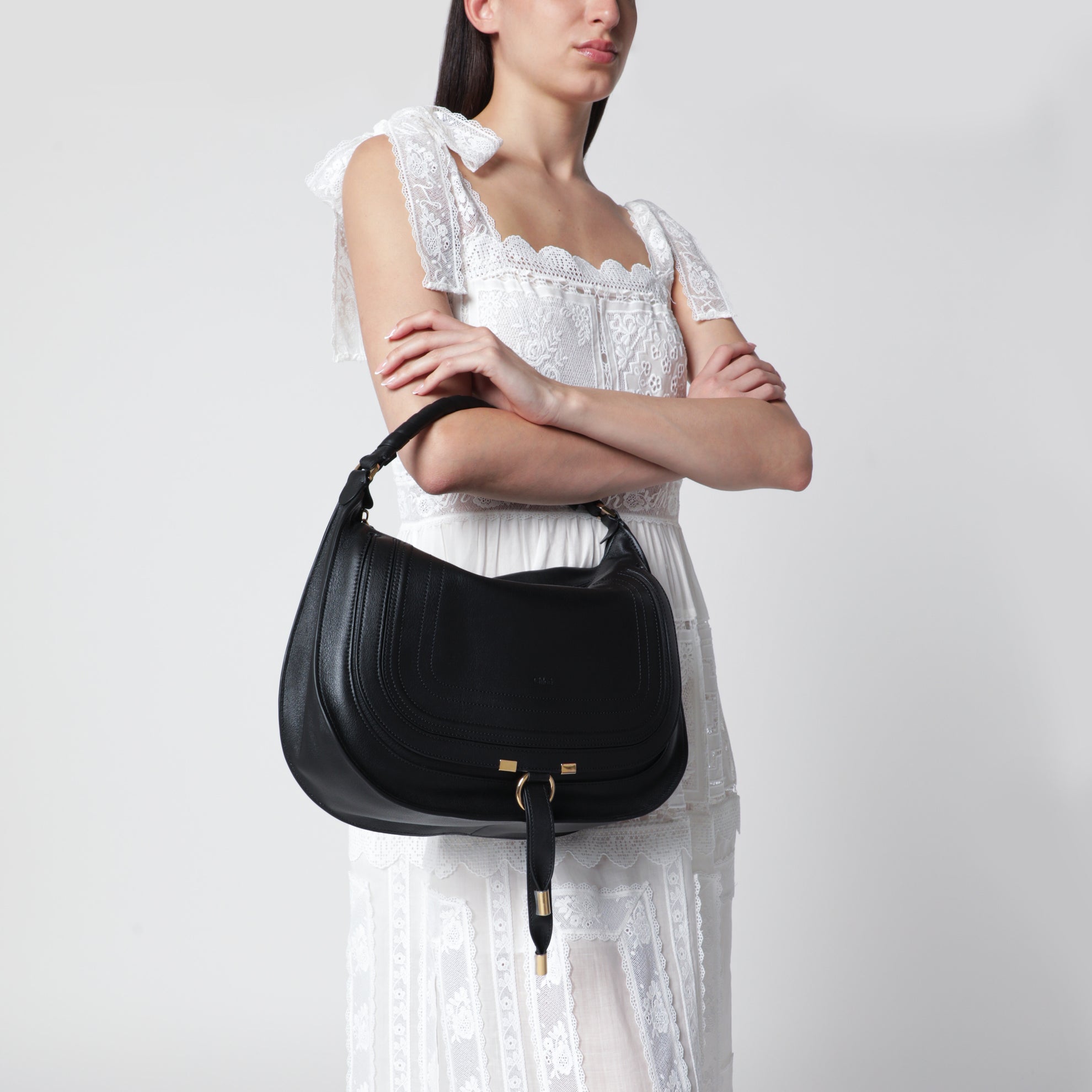 Black leather Marcie shoulder bag