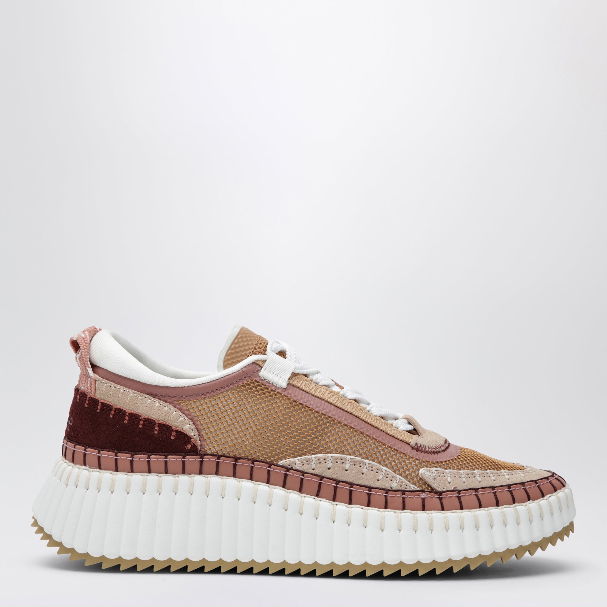 Sneakers Nama en cuir et tissu marron et rose