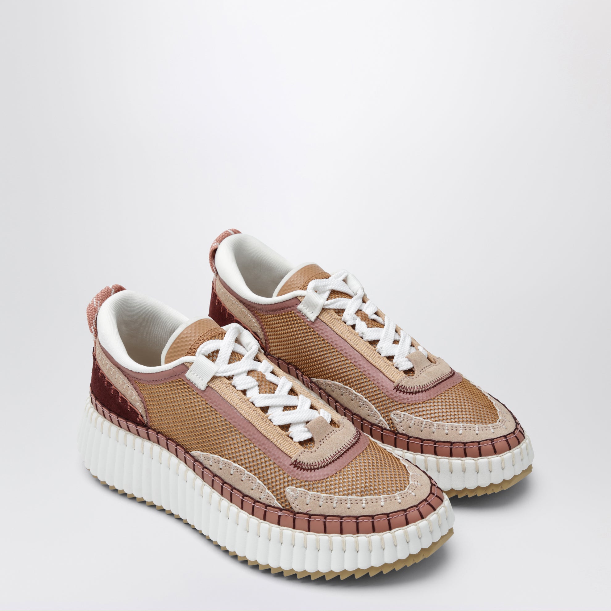 Sneakers Nama en cuir et tissu marron et rose