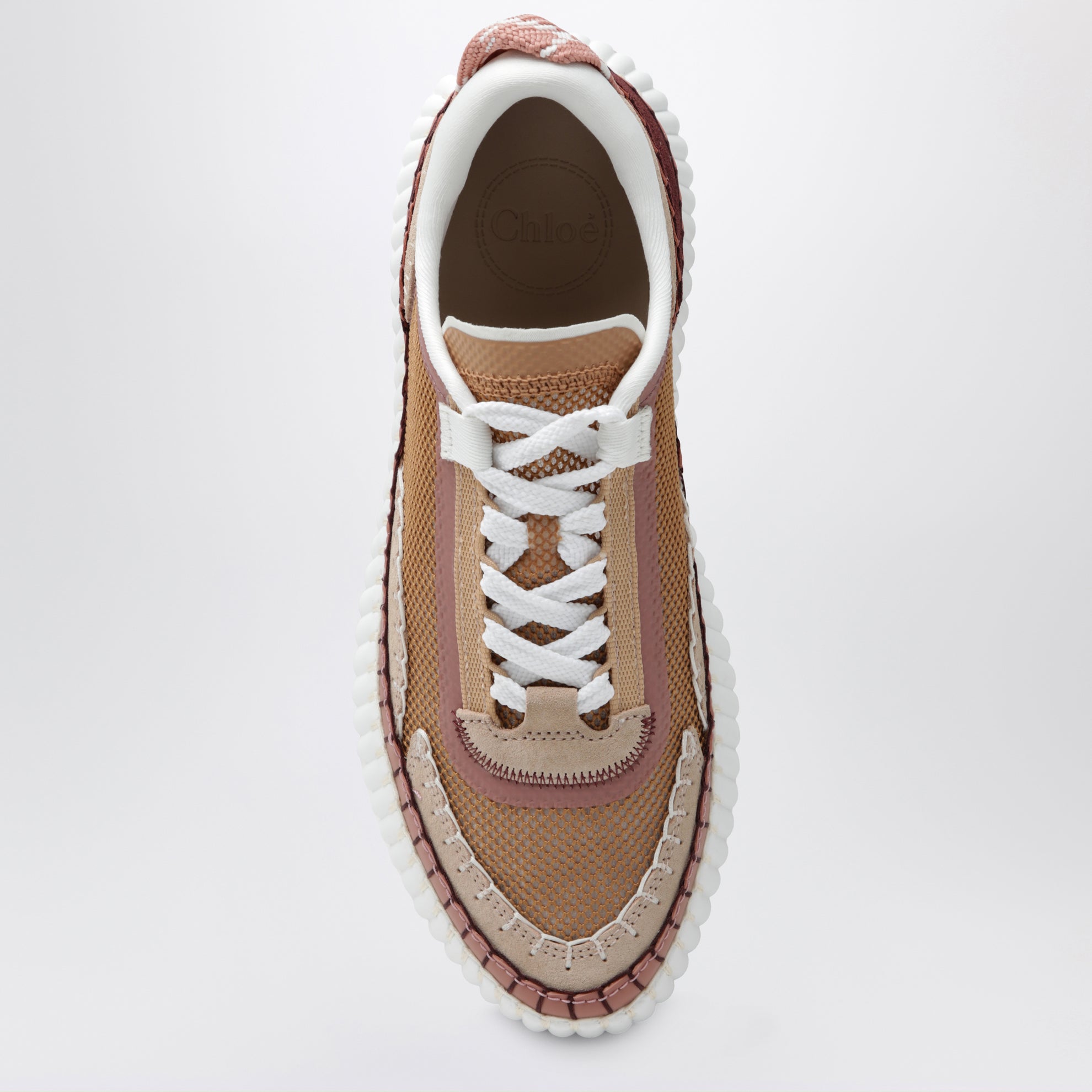 Sneakers Nama en cuir et tissu marron et rose