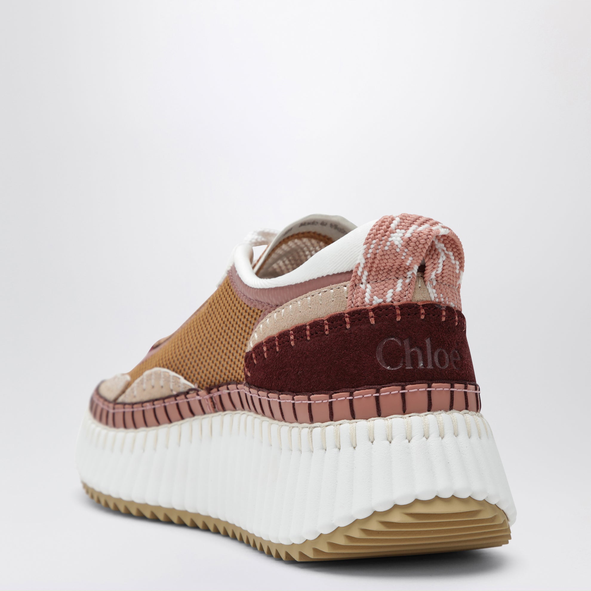 Sneakers Nama en cuir et tissu marron et rose