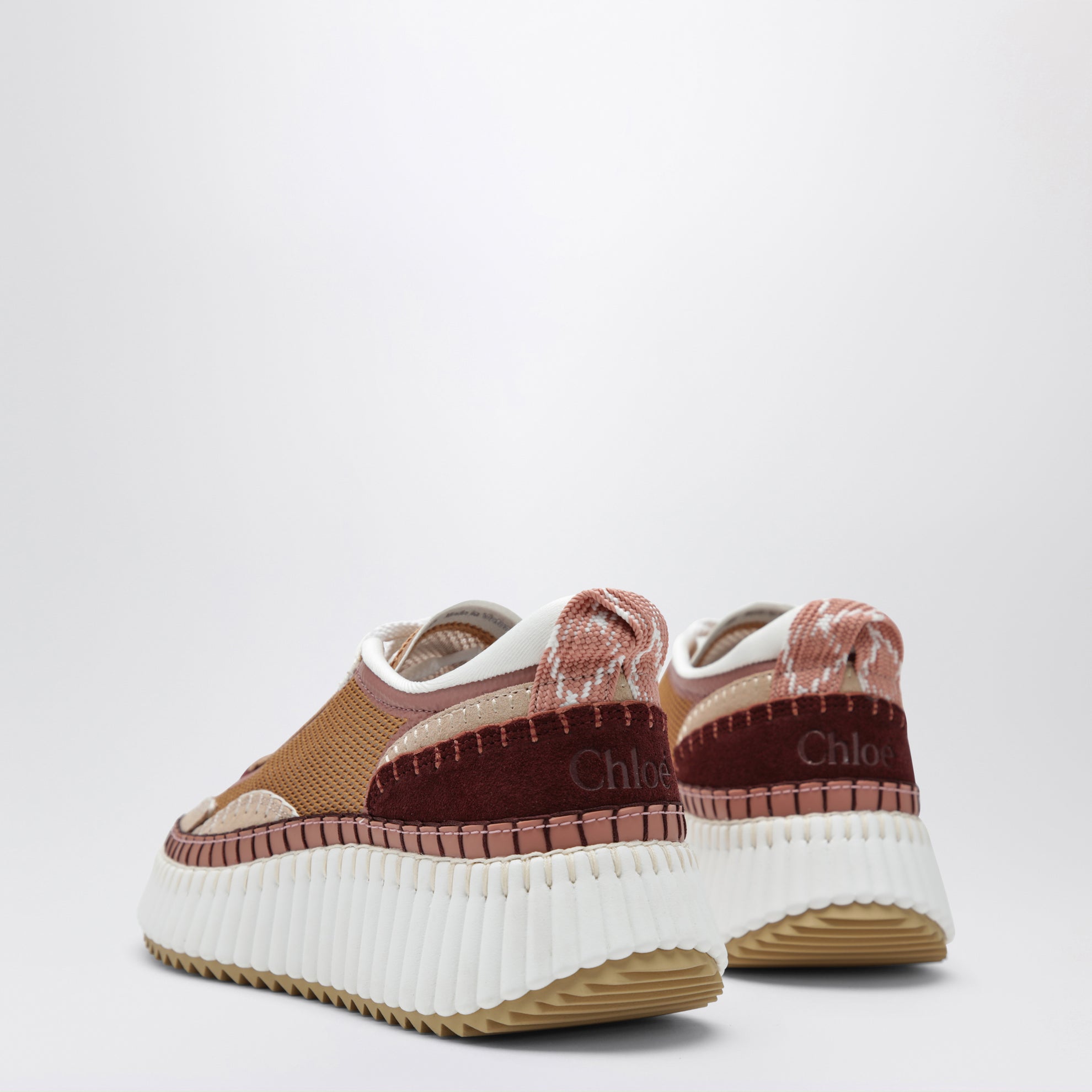 Sneakers Nama en cuir et tissu marron et rose