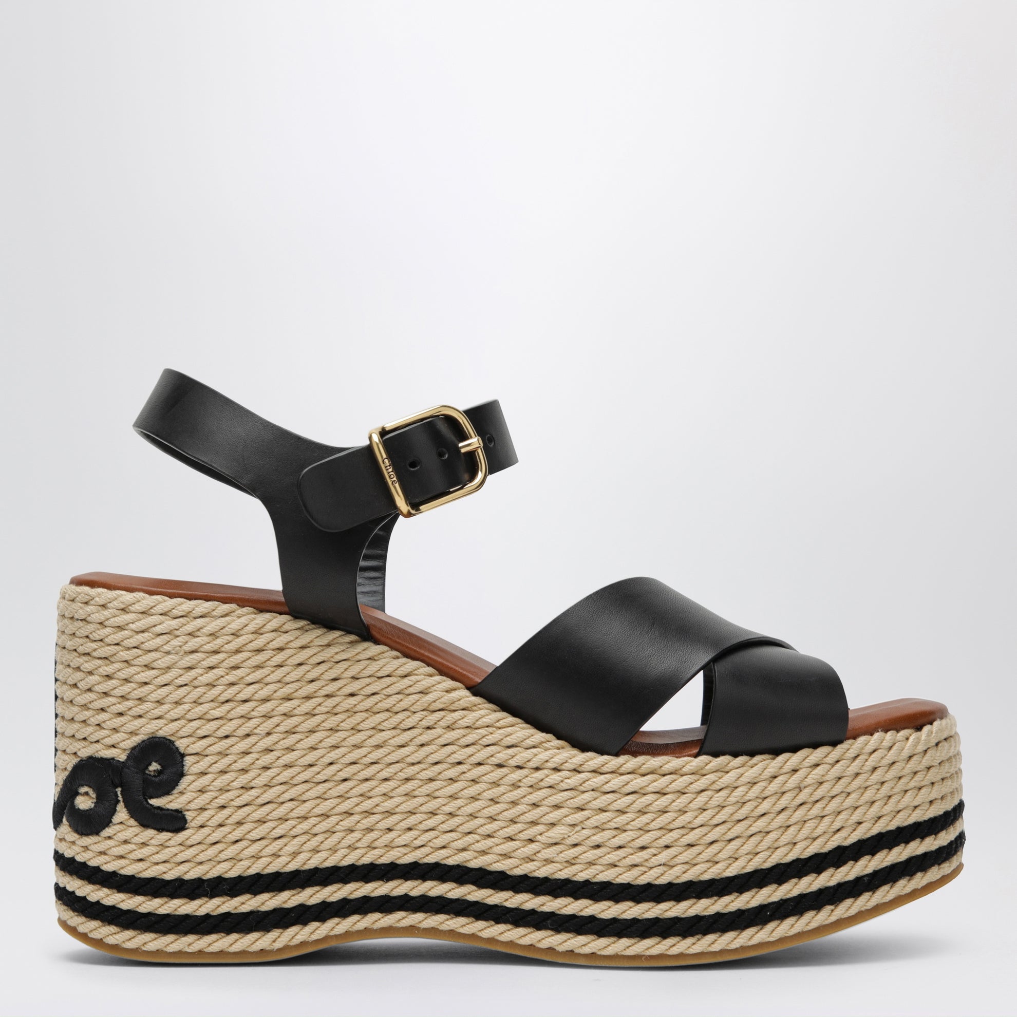 Sandales compensées Sand en cuir noir