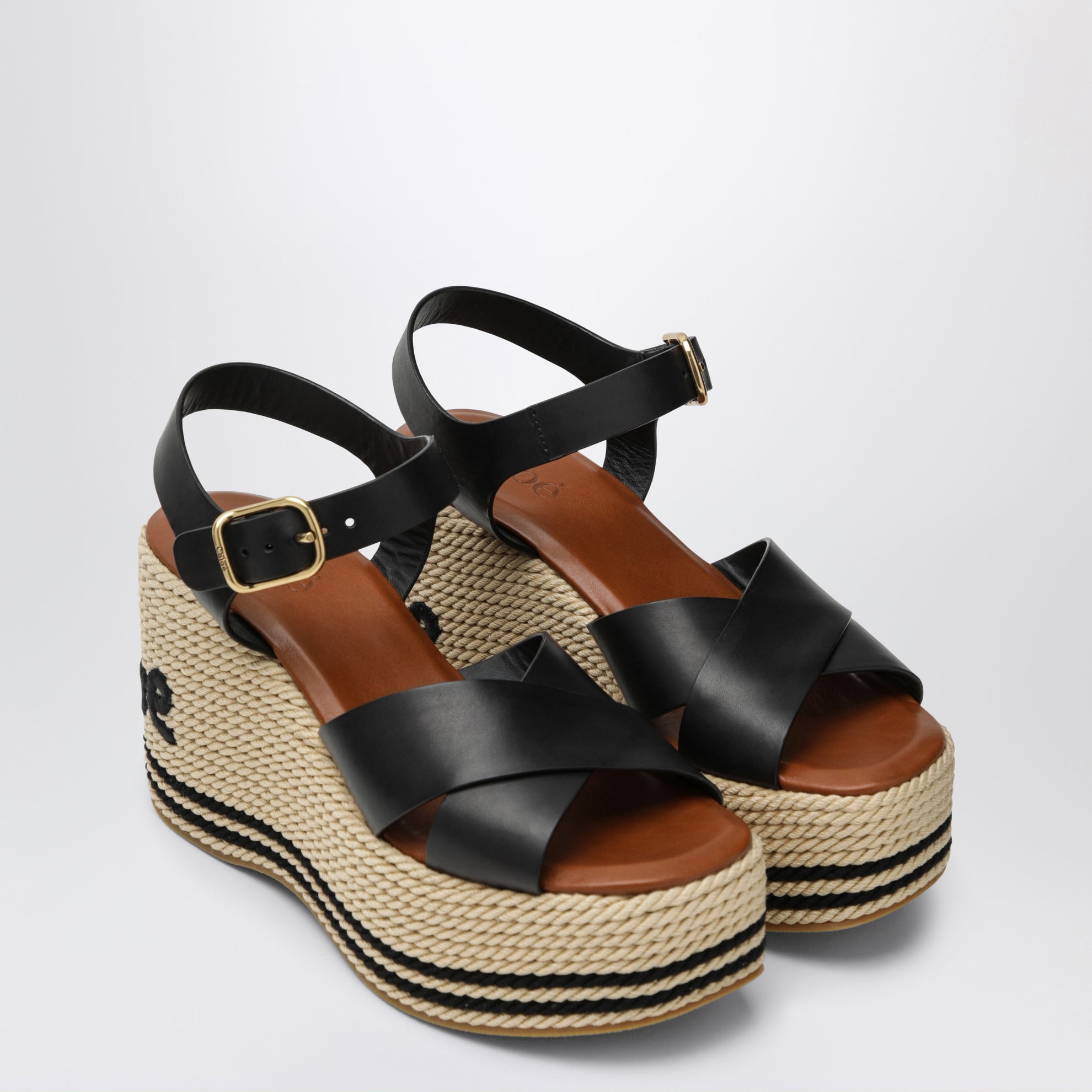 Sandales compensées Sand en cuir noir