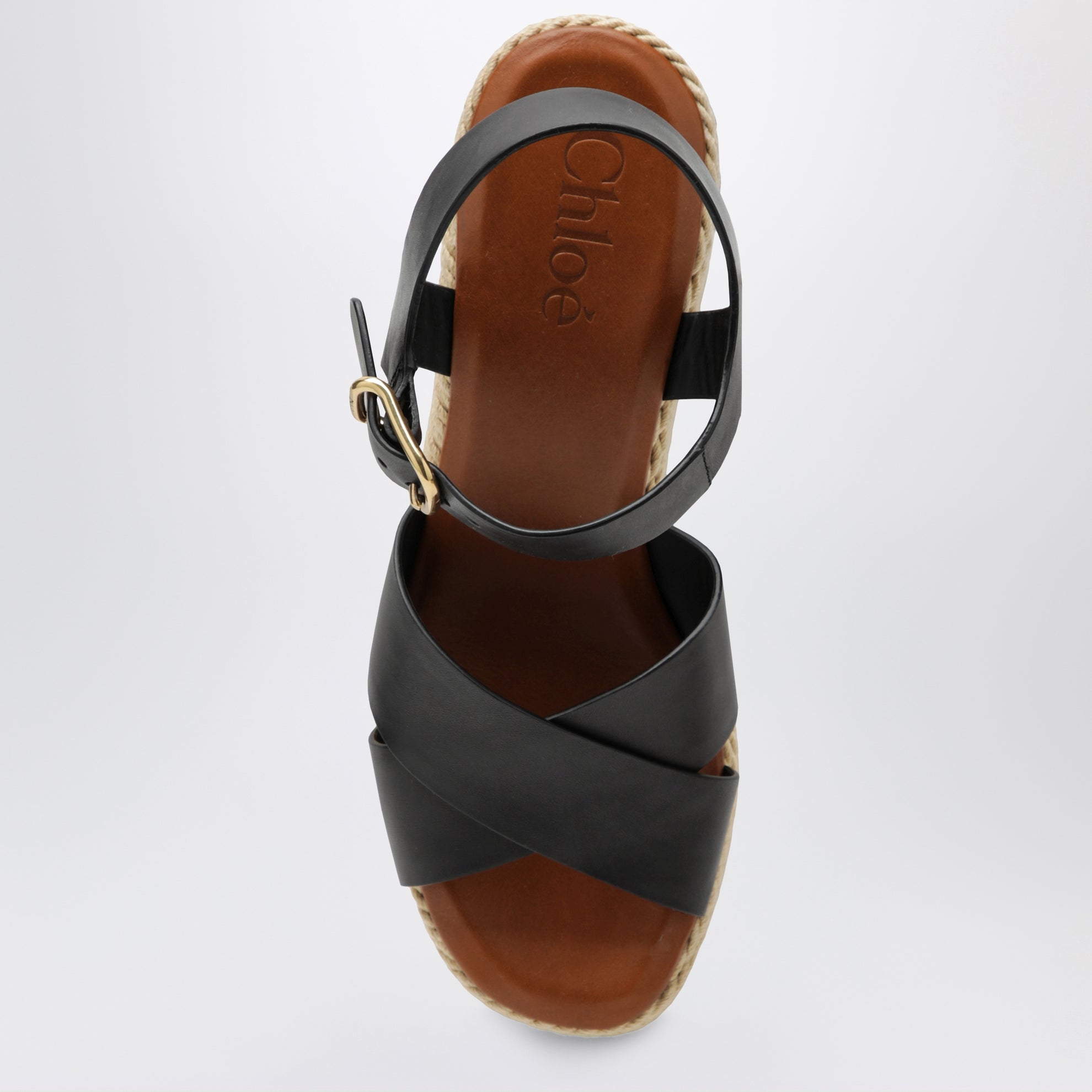 Sandales compensées Sand en cuir noir