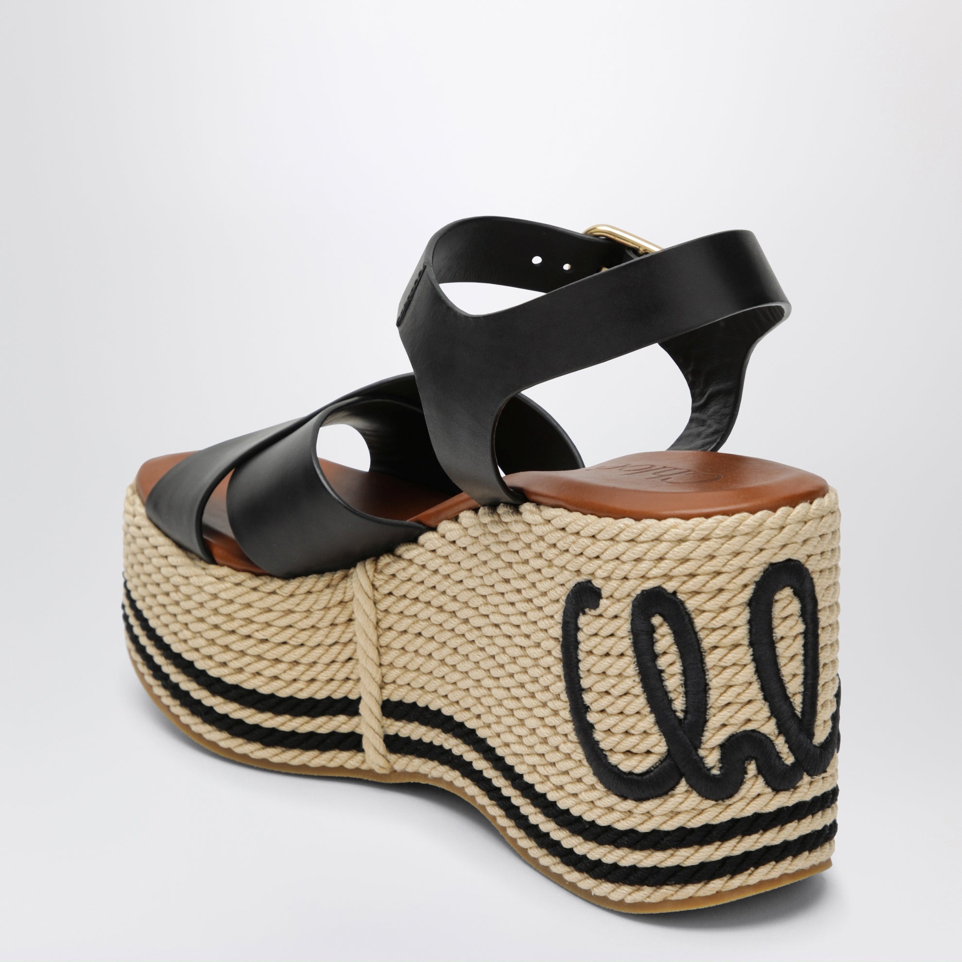 Sandales compensées Sand en cuir noir