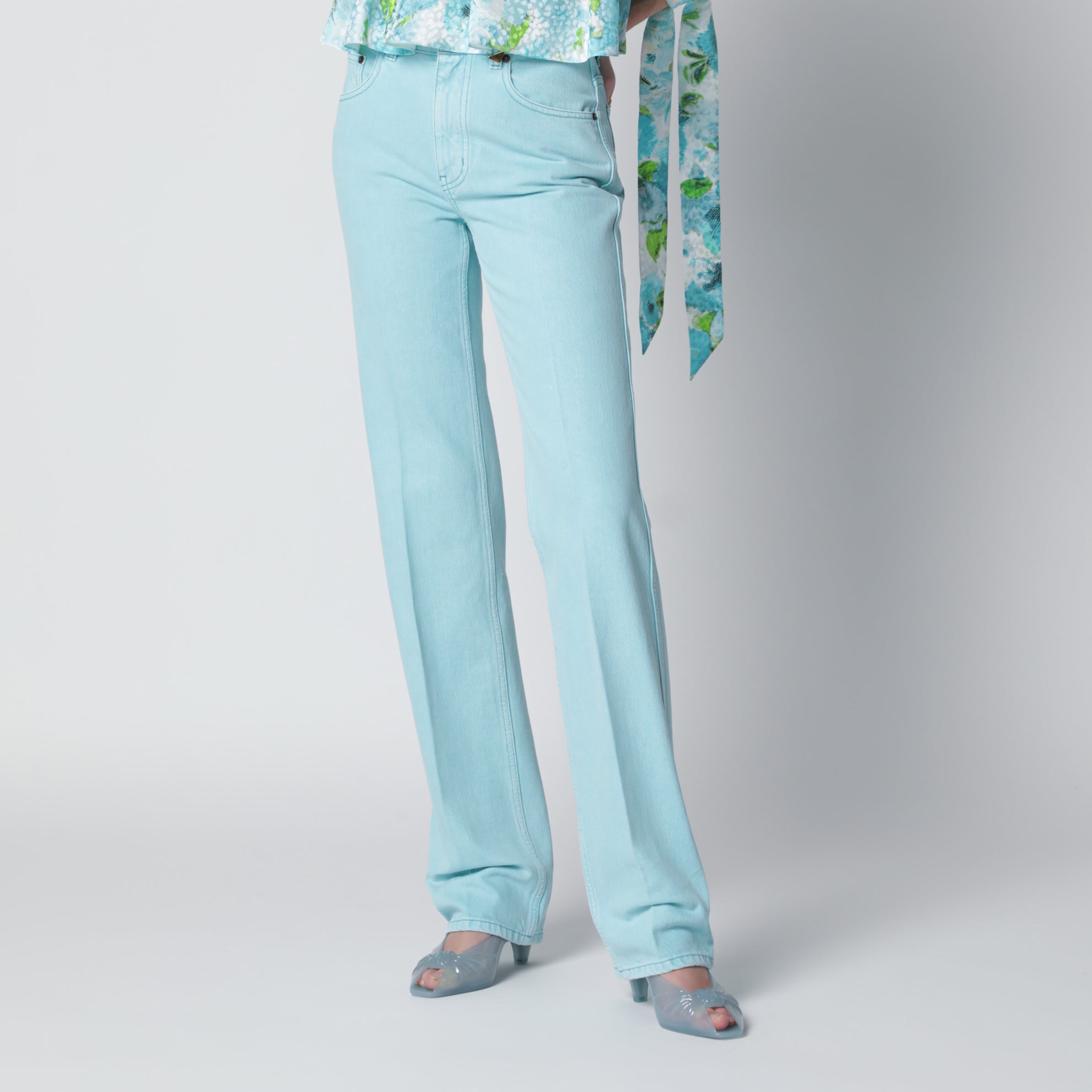 Straight jeans in turquoise organic cotton denim
