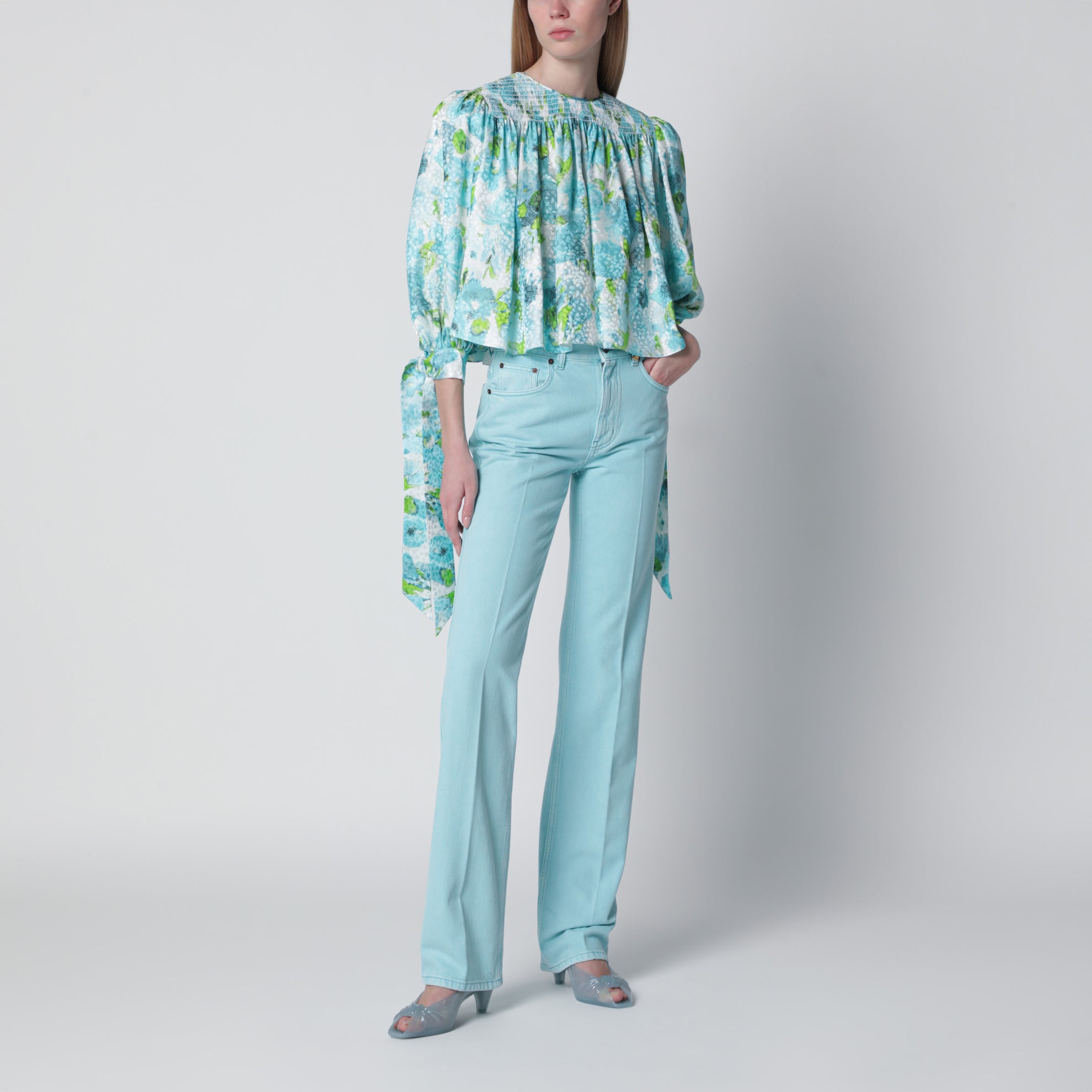 Straight jeans in turquoise organic cotton denim