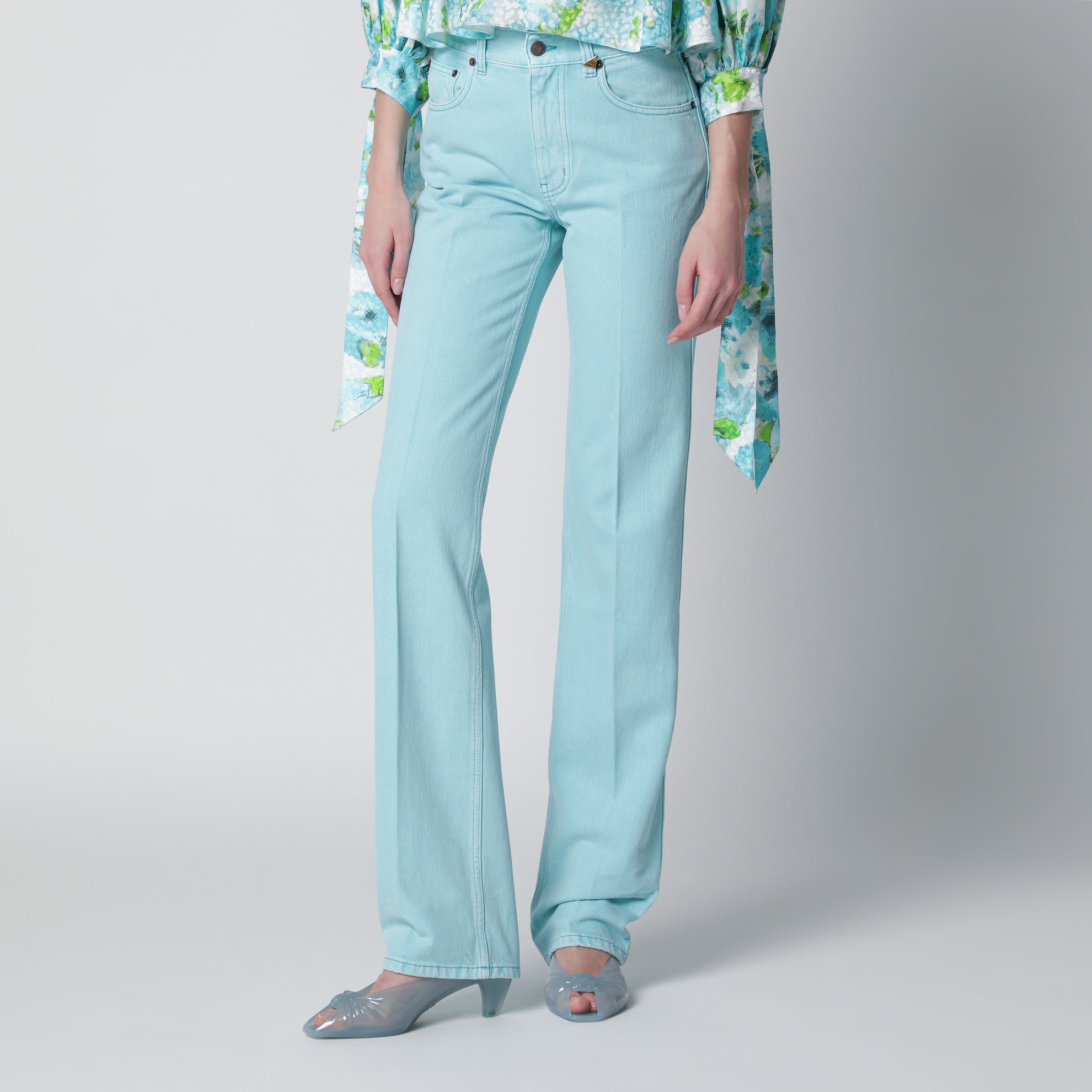 Straight jeans in turquoise organic cotton denim