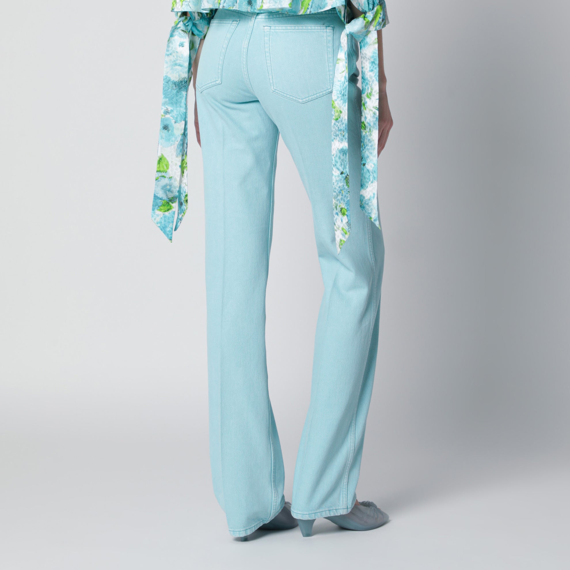 Straight jeans in turquoise organic cotton denim