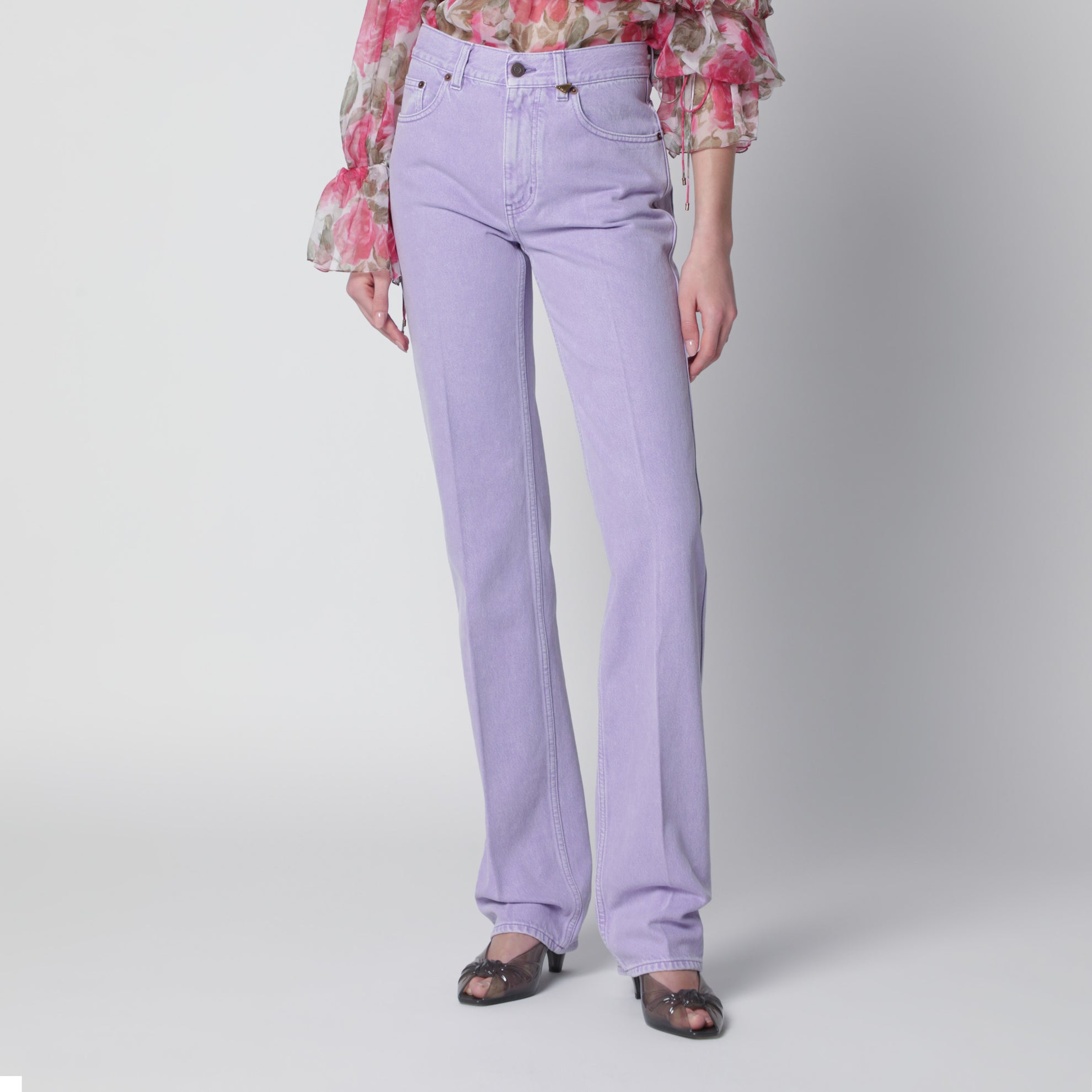 Jeans dritti in denim di cotone biologico lavanda