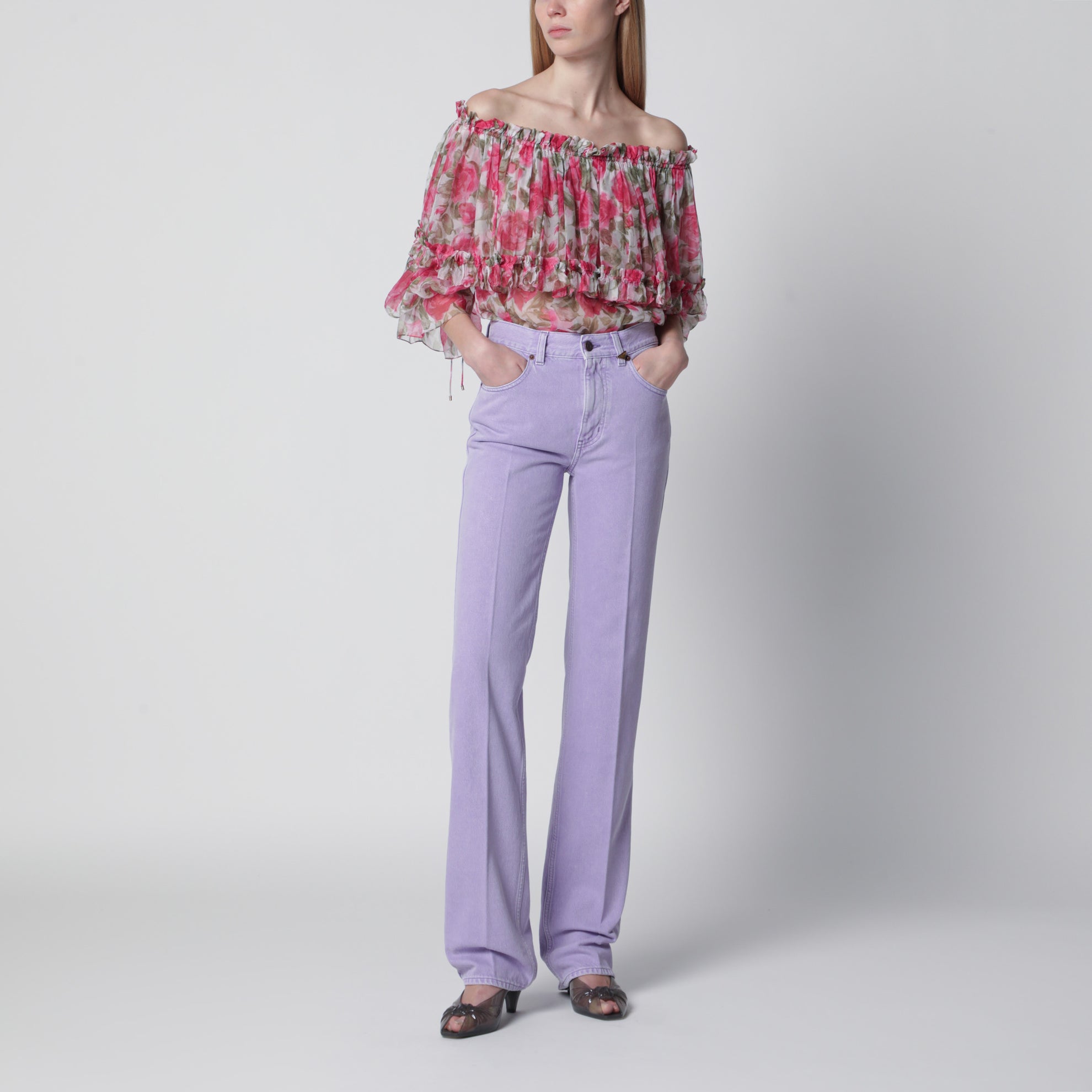 Jeans dritti in denim di cotone biologico lavanda