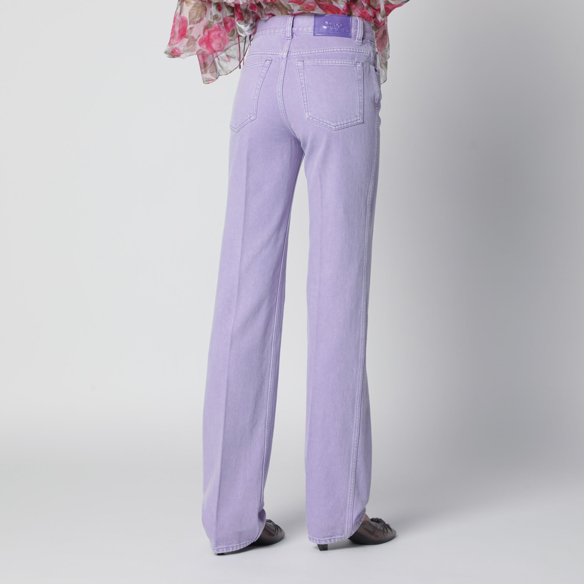Jeans dritti in denim di cotone biologico lavanda