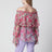 Puff-sleeve top in multicolor silk
