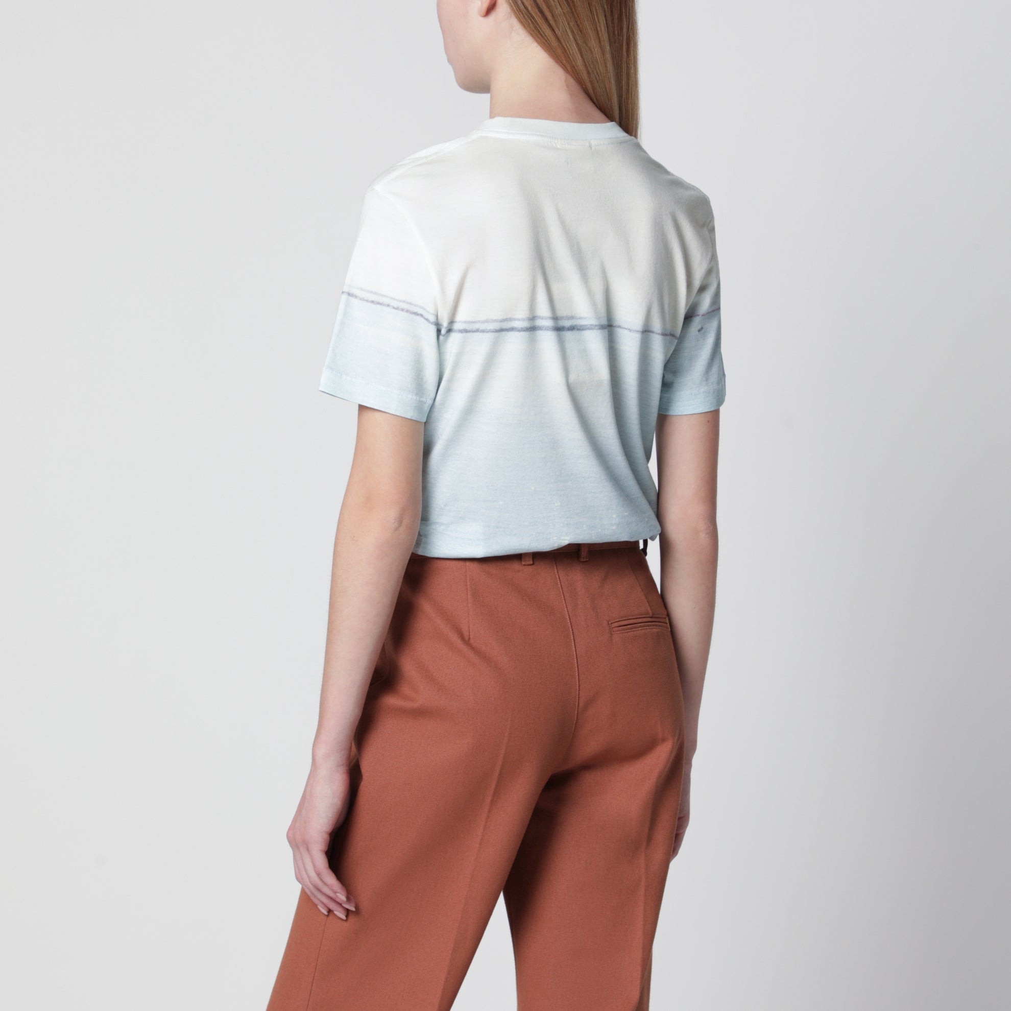 T-shirt girocollo con logo in jersey di cotone color latte