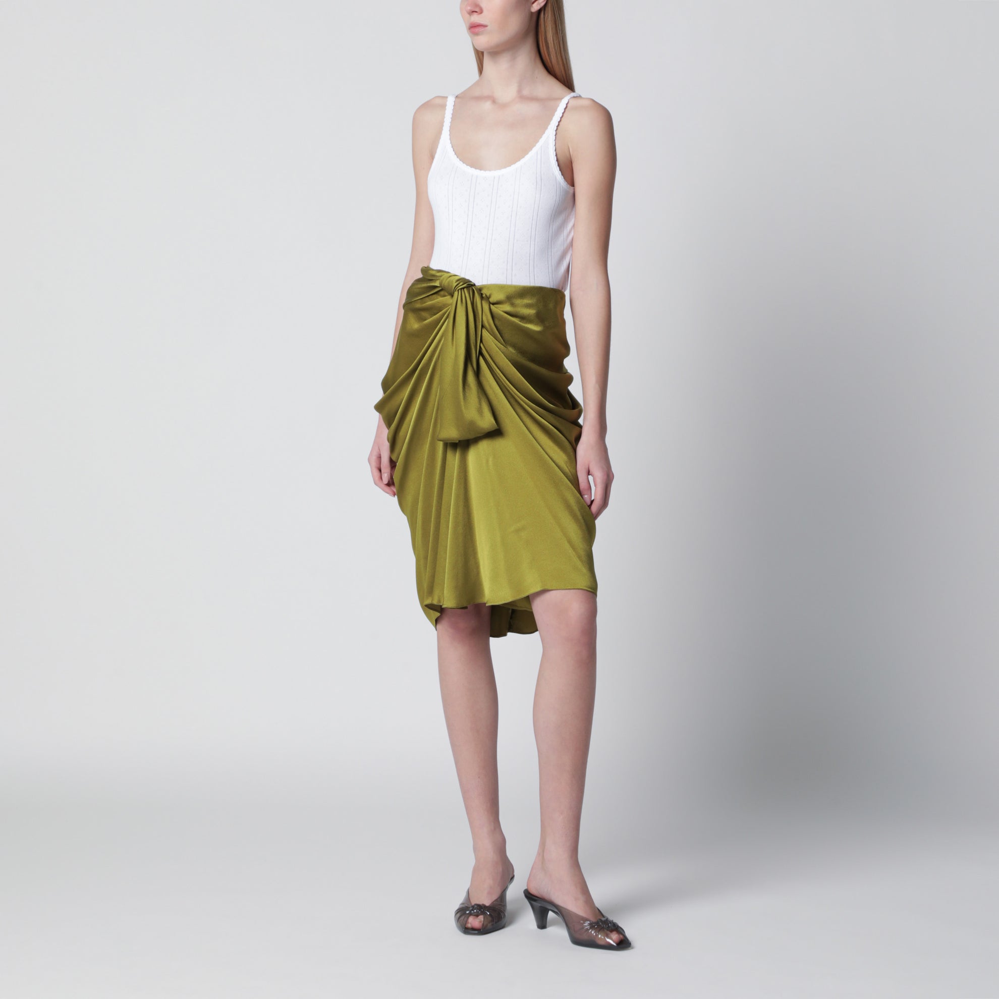Green draped silk skirt