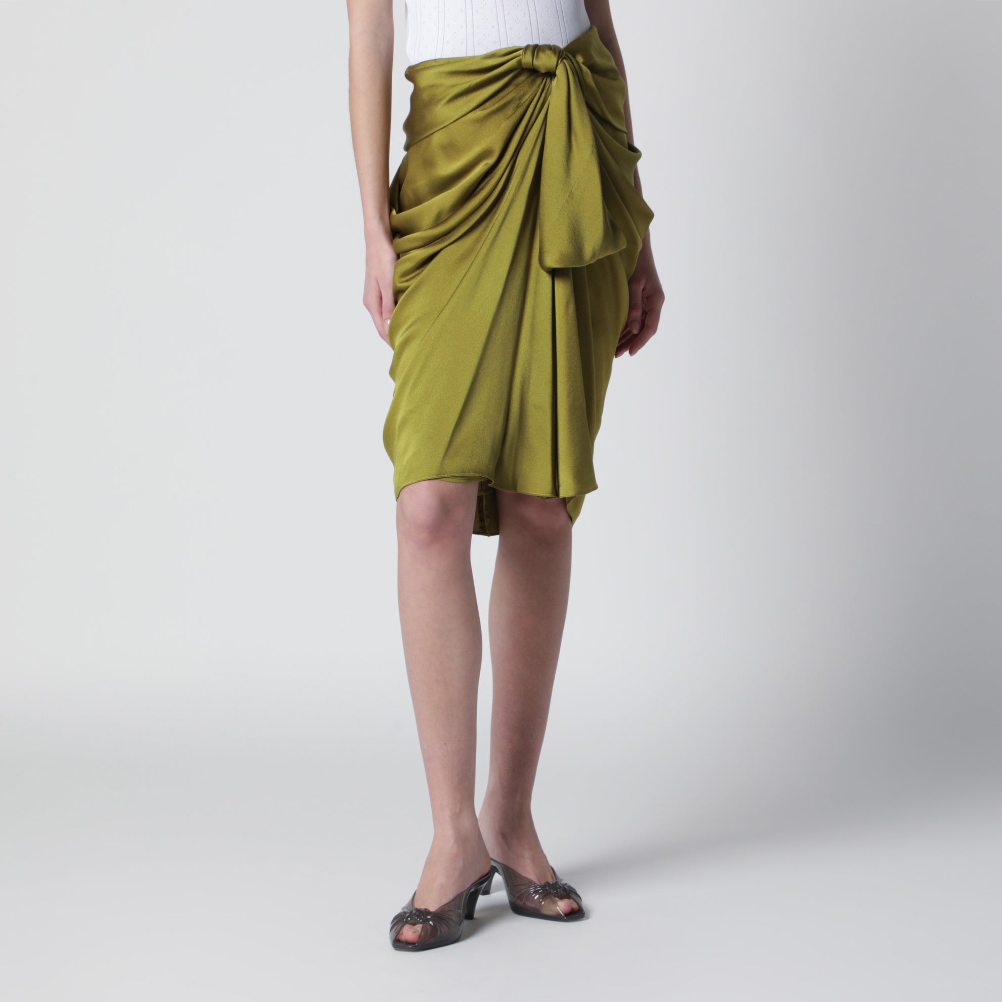 Green draped silk skirt