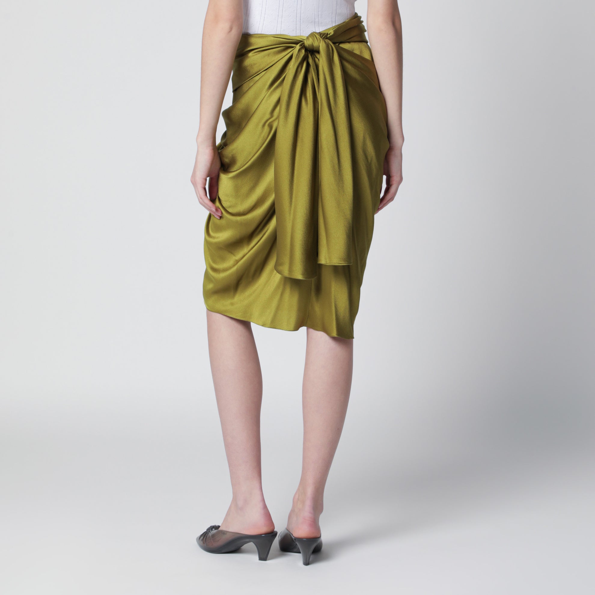 Green draped silk skirt