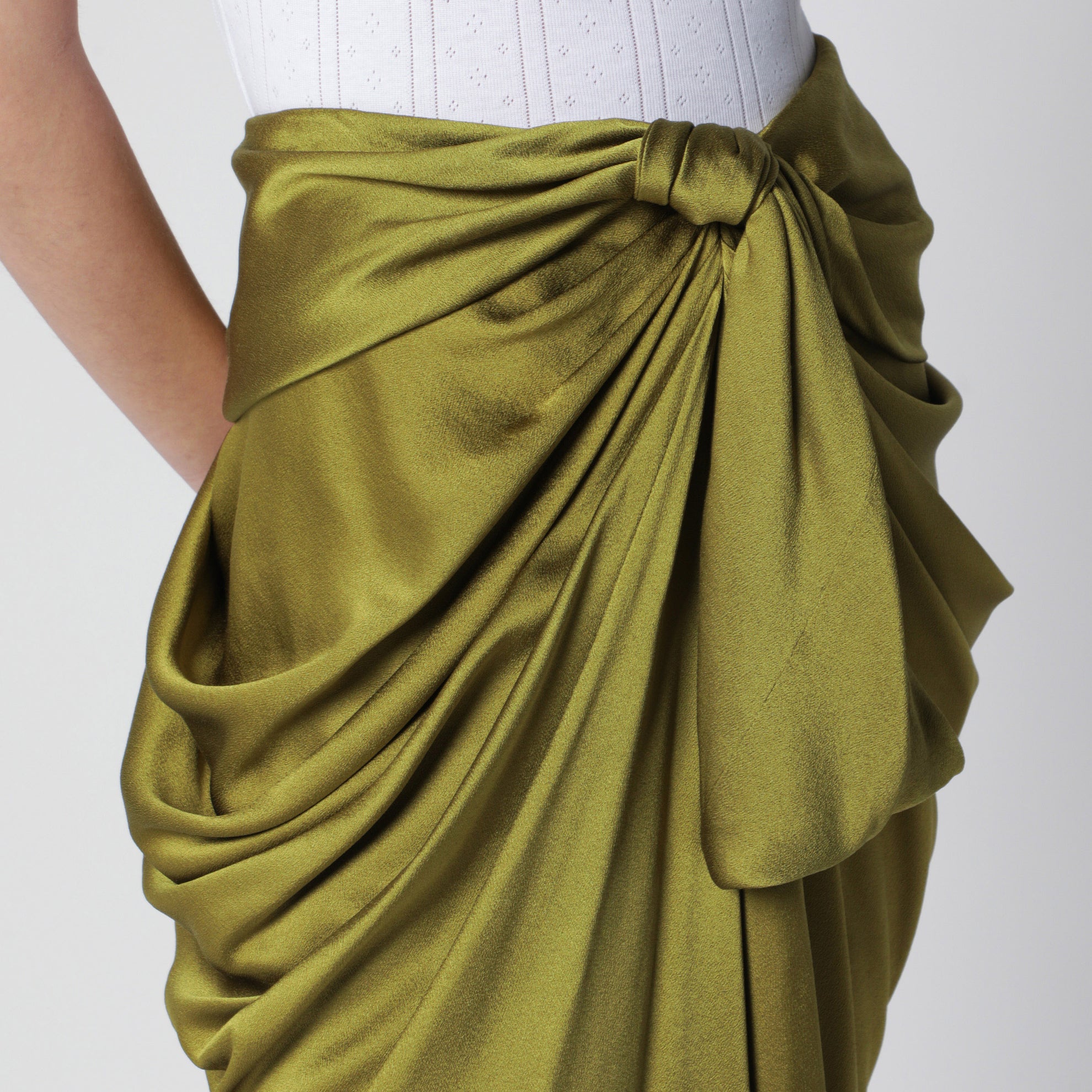 Green draped silk skirt