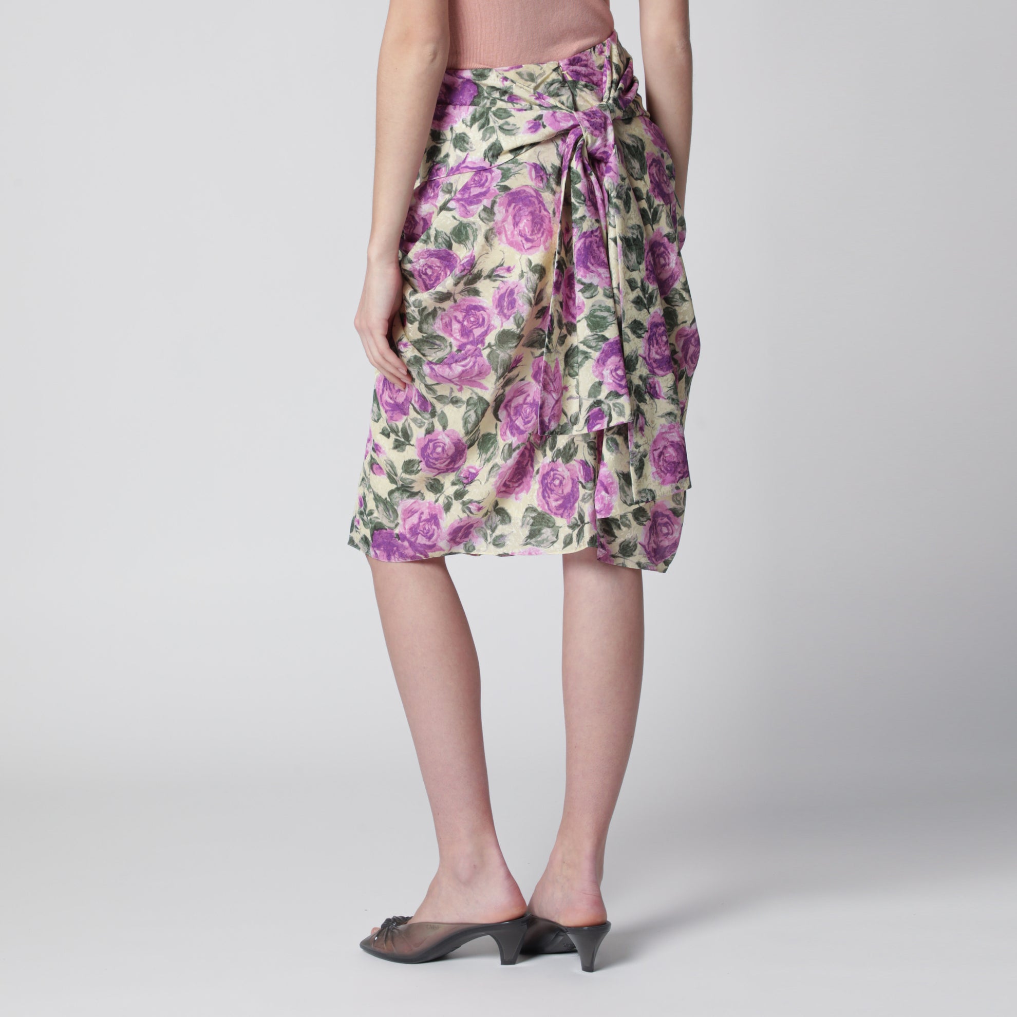 Draped silk skirt with floral pattern