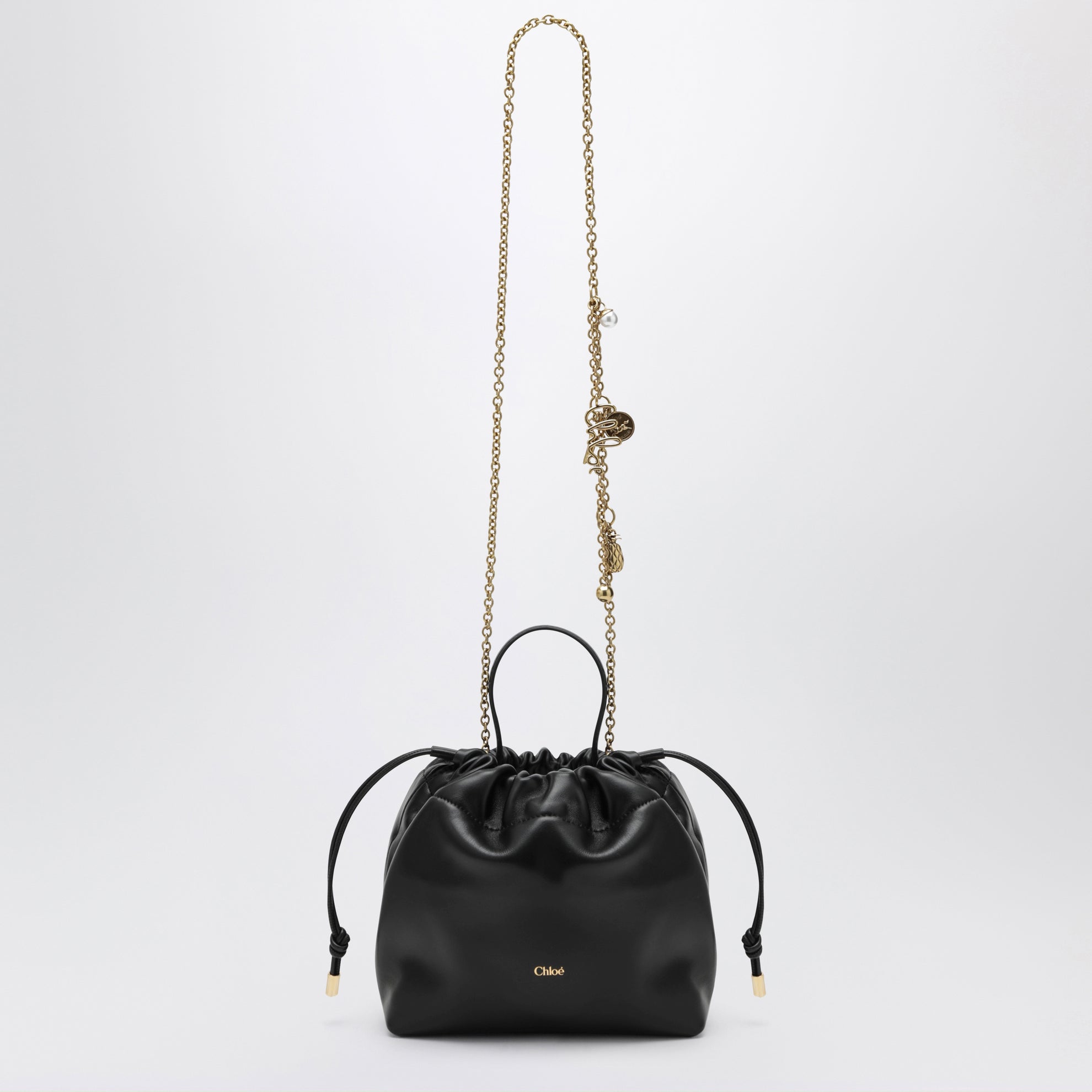 Borsa a spalla piccola Icons con catena in pelle nera