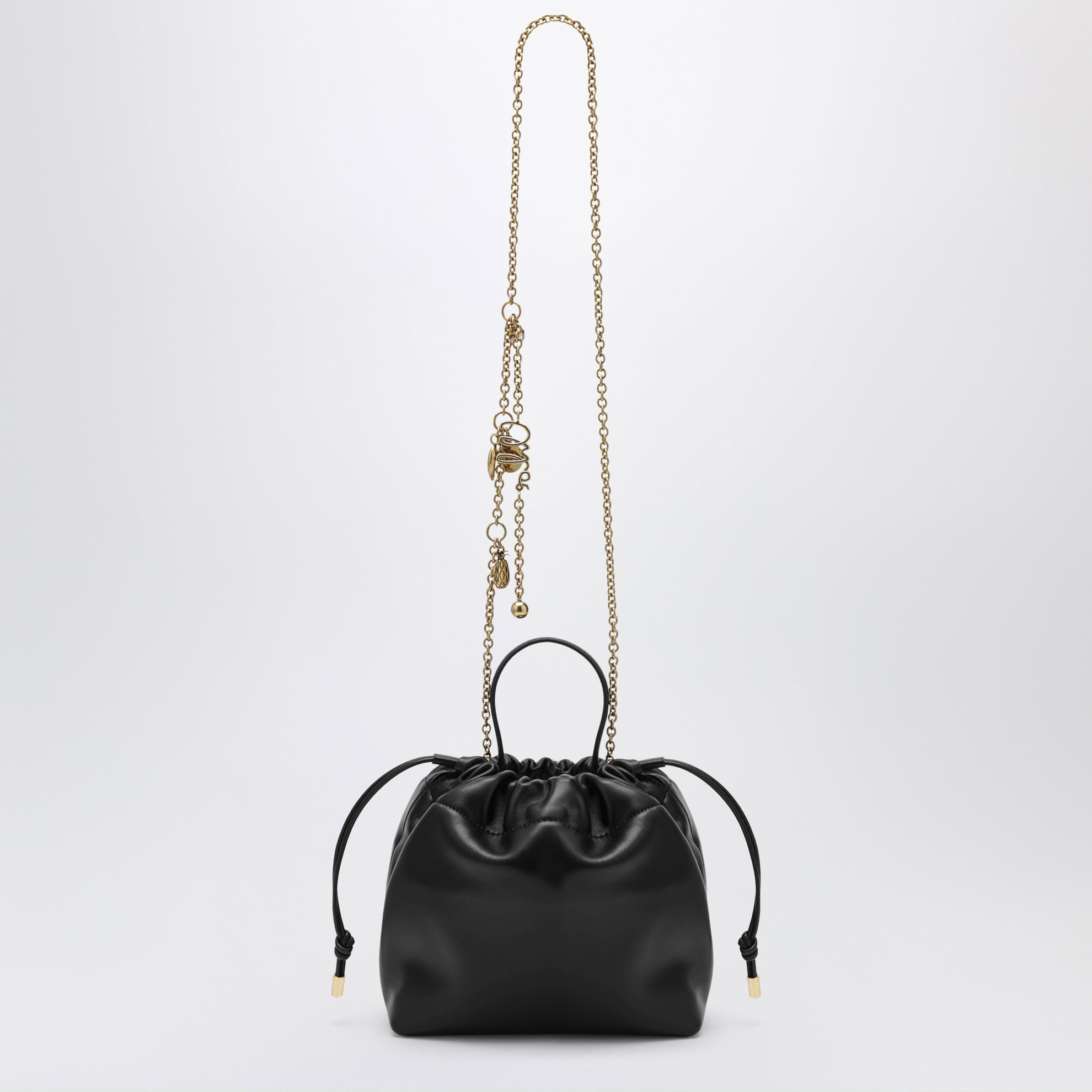 Borsa a spalla piccola Icons con catena in pelle nera
