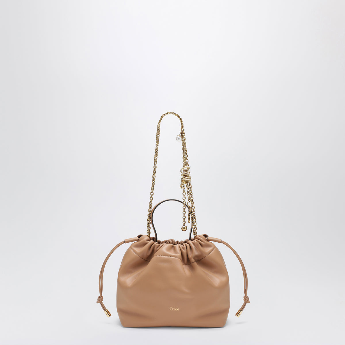 Kleine hellbraune Icons Schultertasche mit Kette