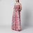 Long silk muslin dress with rose print, white/pink