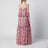 Long silk muslin dress with rose print, white/pink