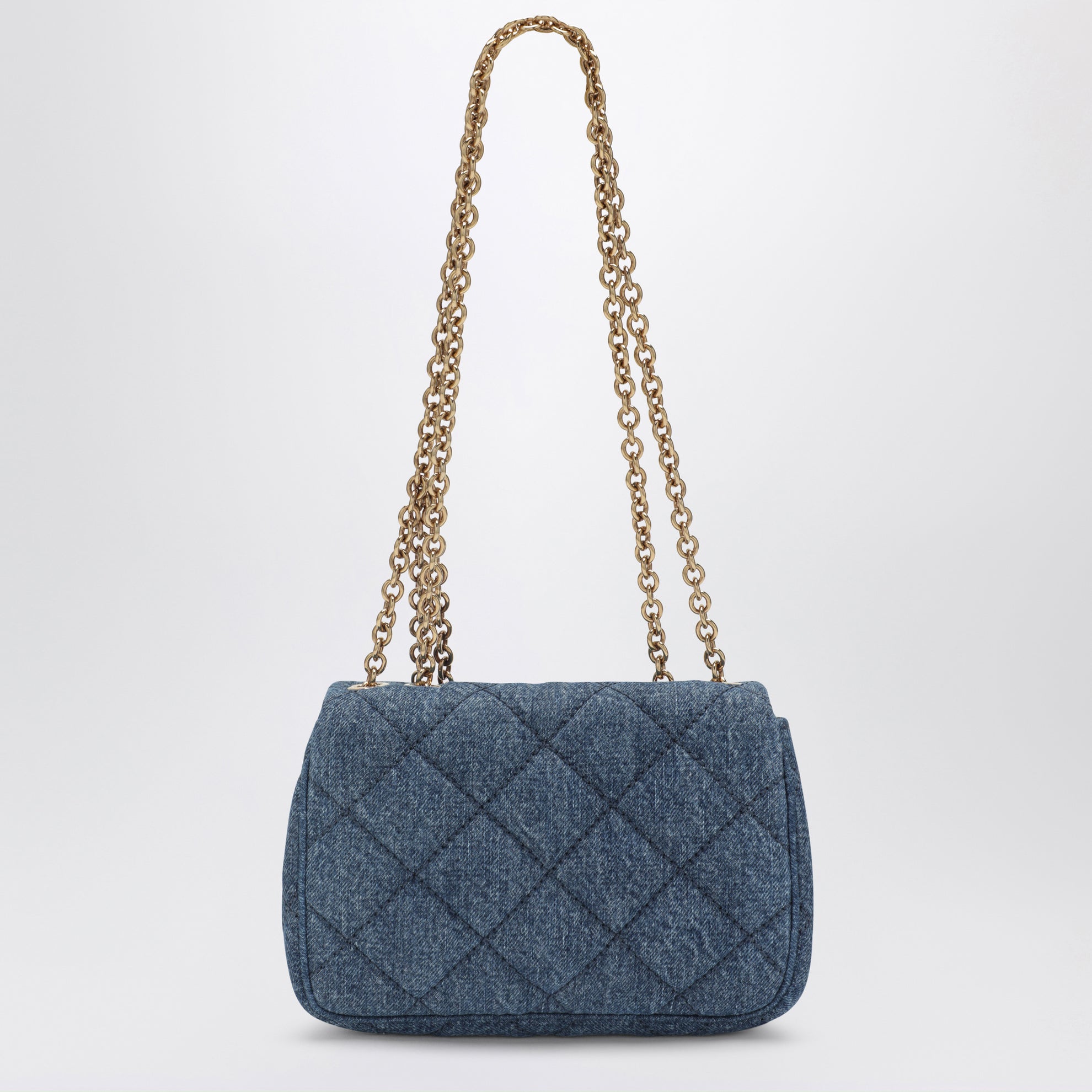 Heritage small quilted denim shoulder bag in blue