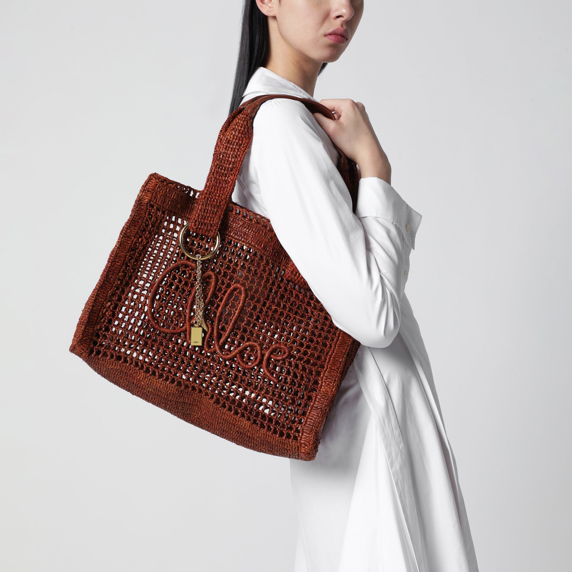 East-West Summer Banana Summery brown raffia tote bag
