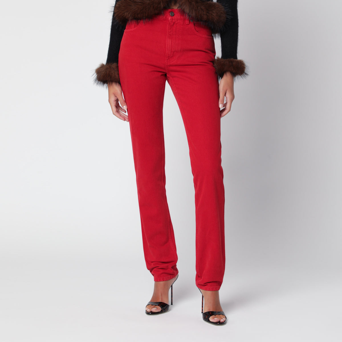 Berry Red cotton denim jeans