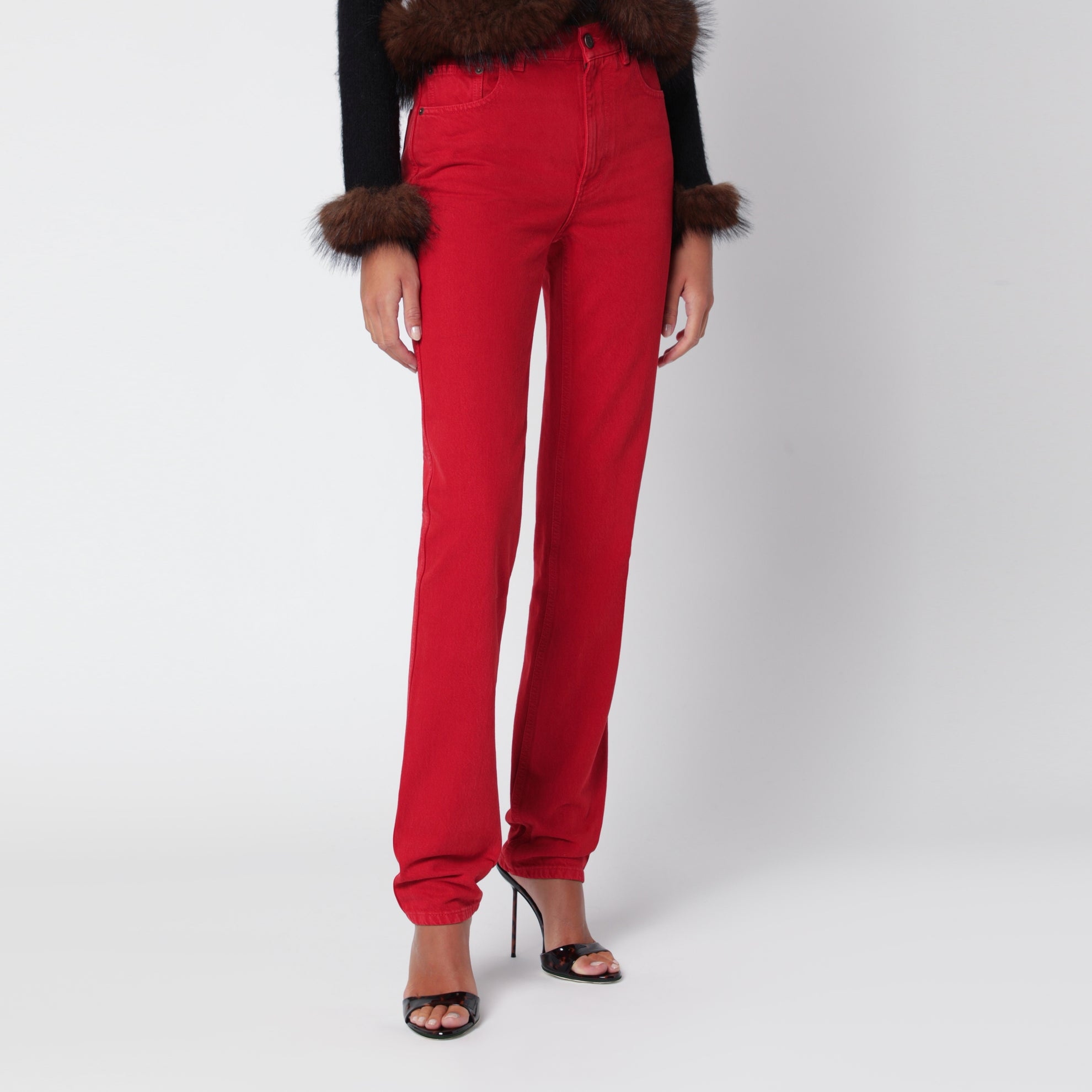 Berry Red cotton denim jeans