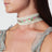 Choker necklace in lace and floral jacquard ribbon