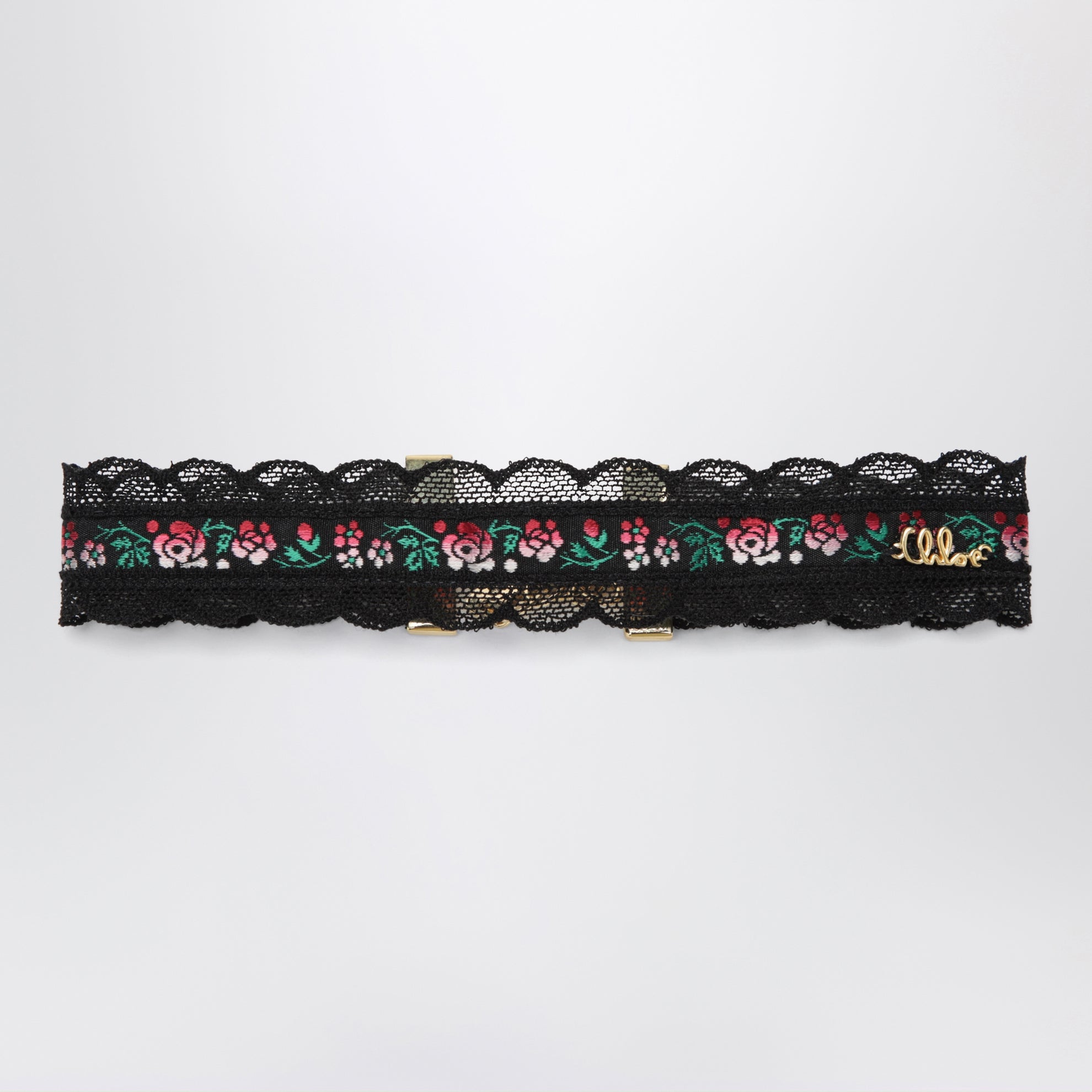Choker-Halskette aus Spitze und Jacquardband mit Blumenmuster