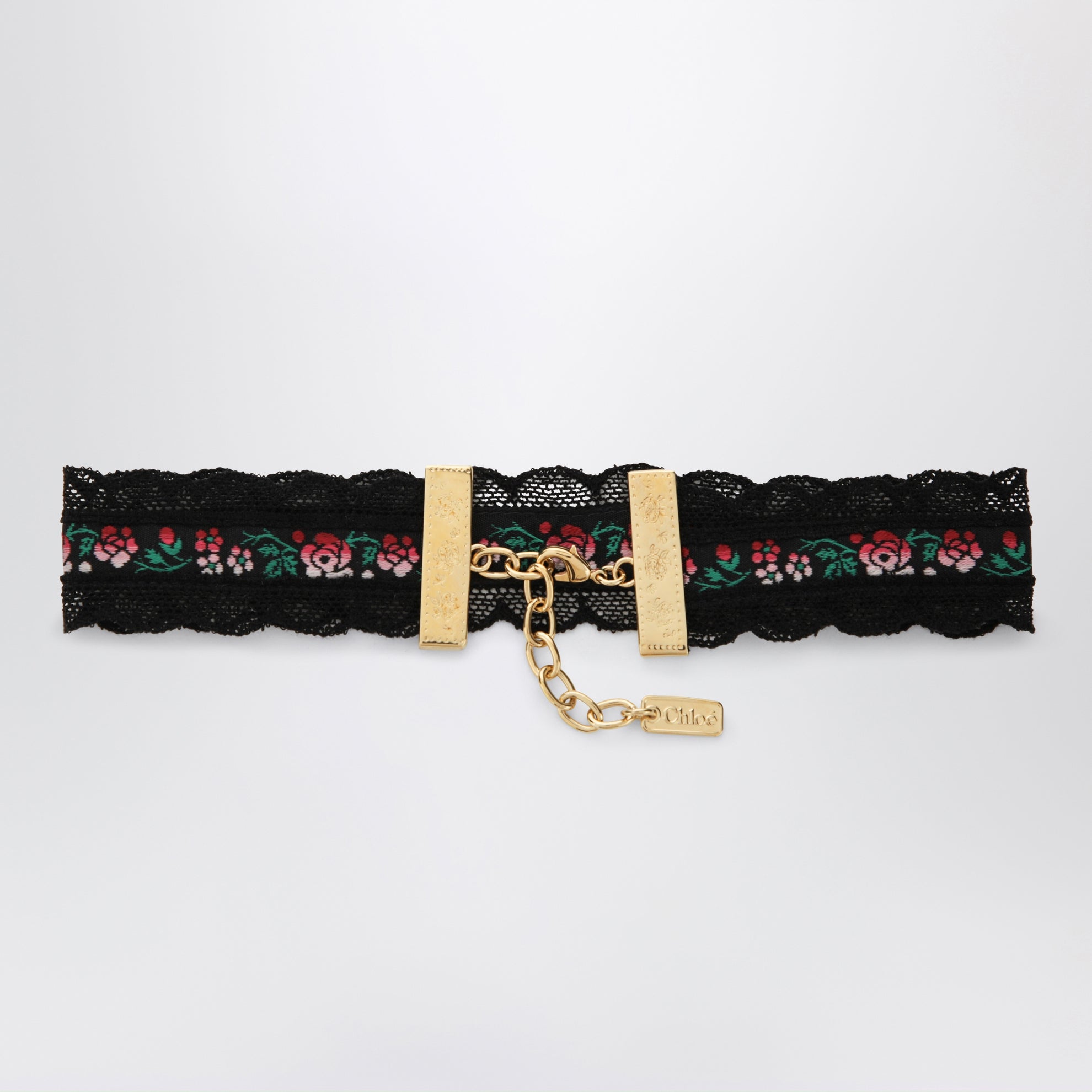 Choker-Halskette aus Spitze und Jacquardband mit Blumenmuster