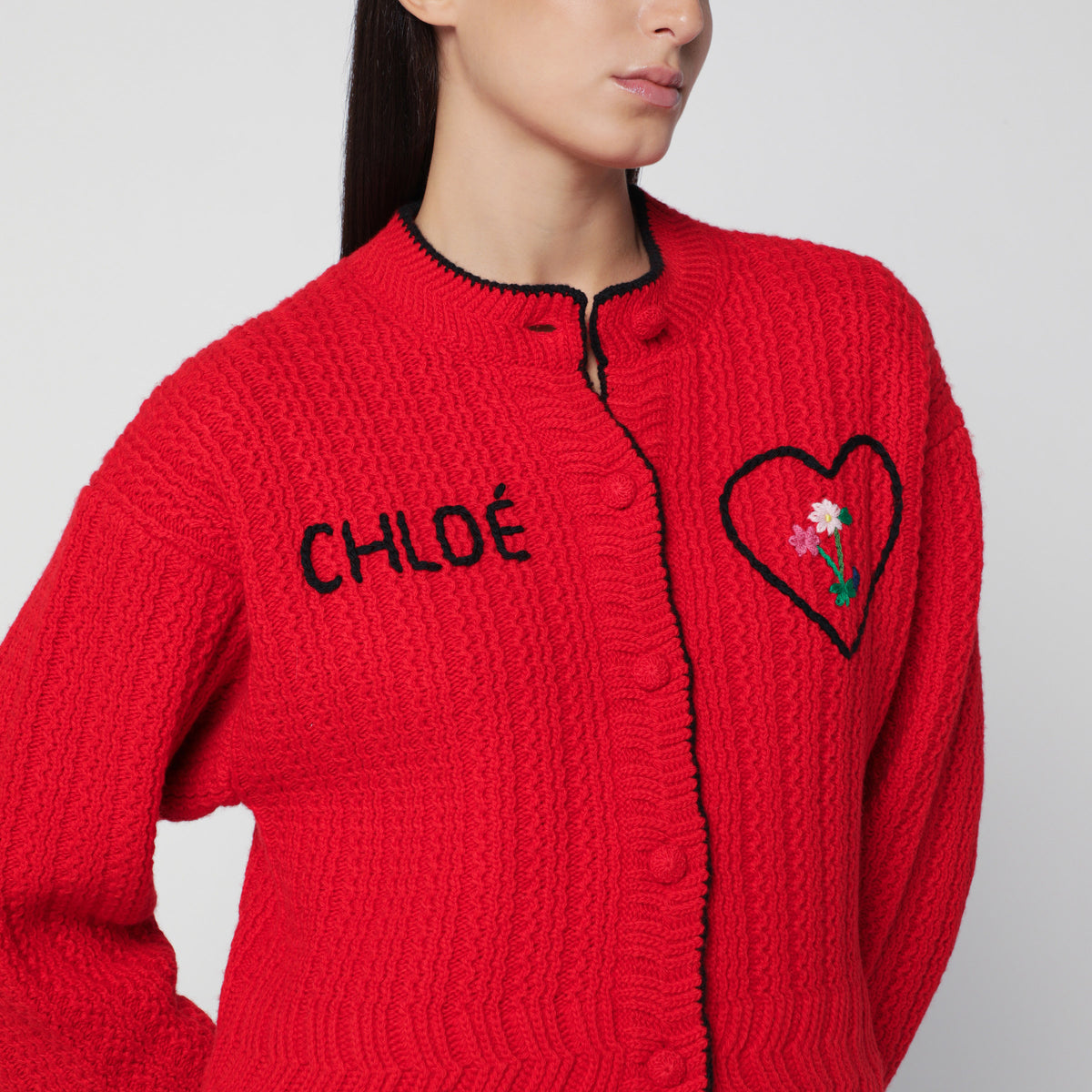 Rote Strickjacke aus Wolle und Kaschmir