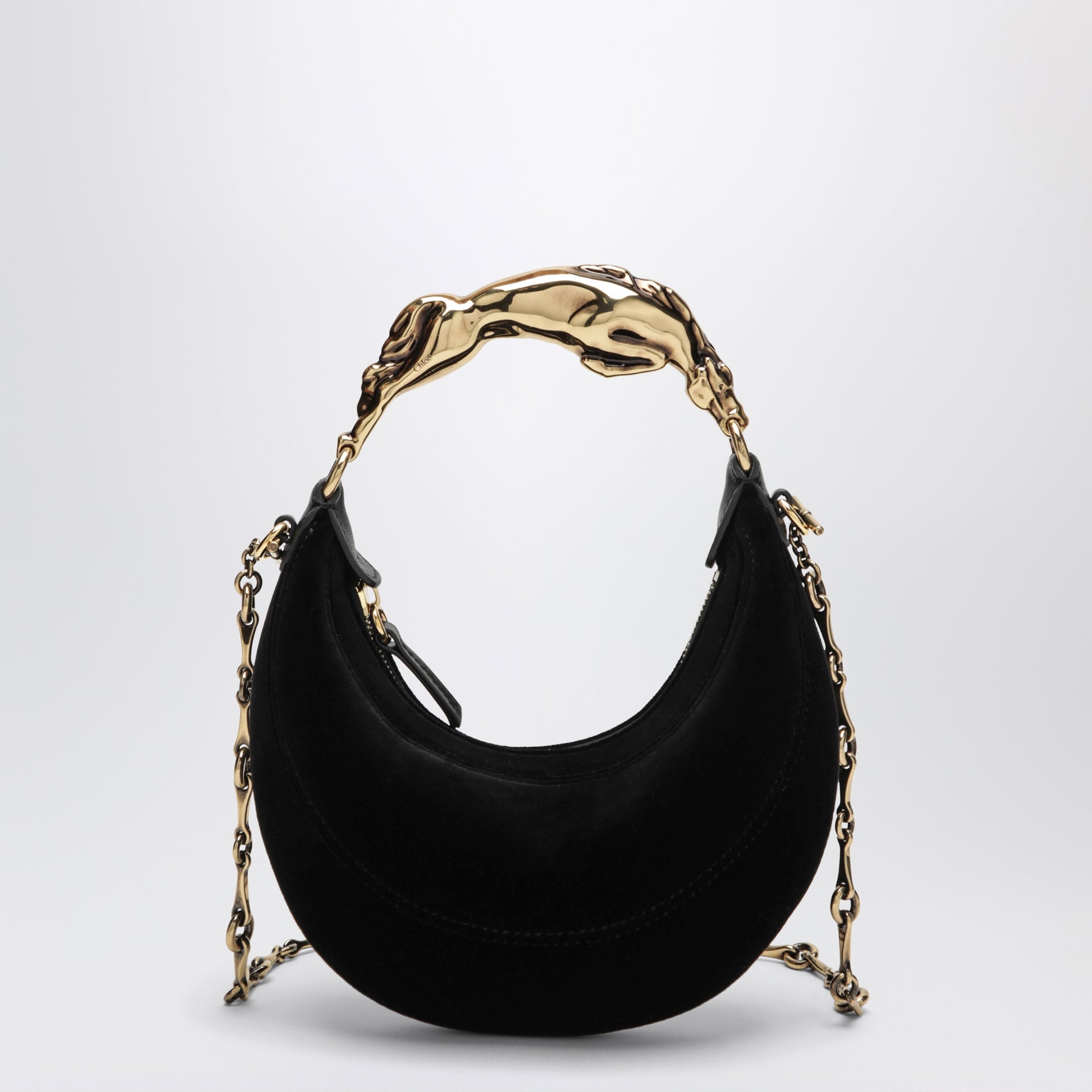 Sac hobo noir en daim avec poignée sculpturale