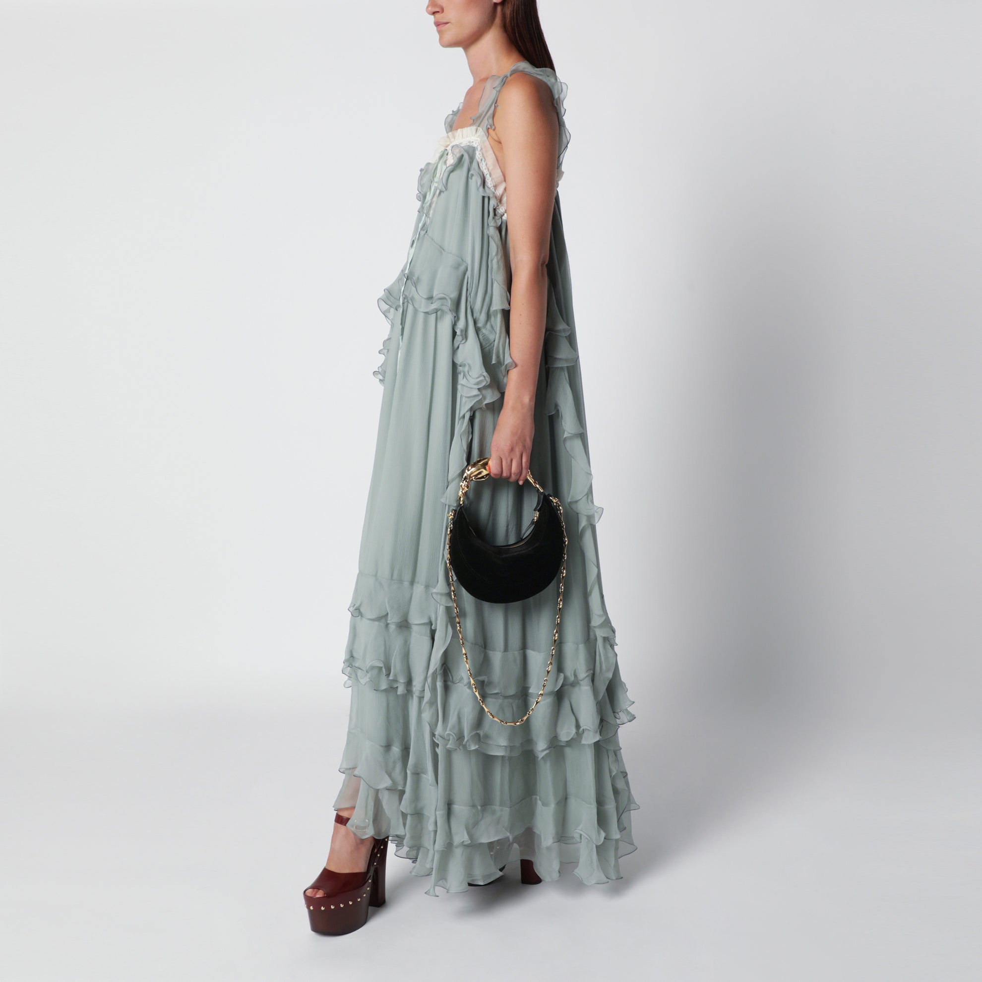Sac hobo noir en daim avec poignée sculpturale