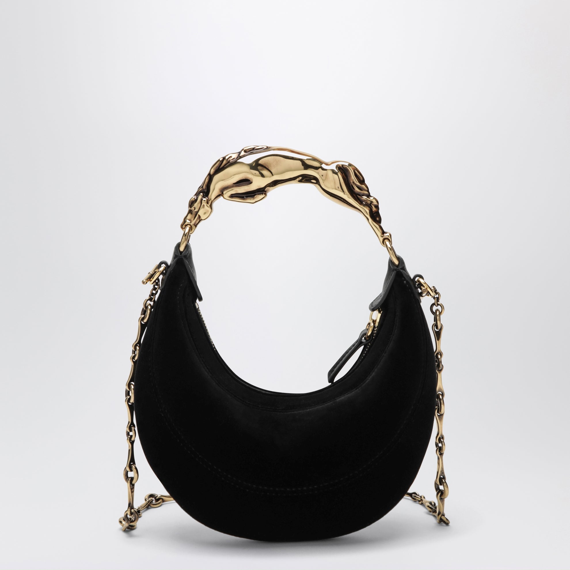 Sac hobo noir en daim avec poignée sculpturale