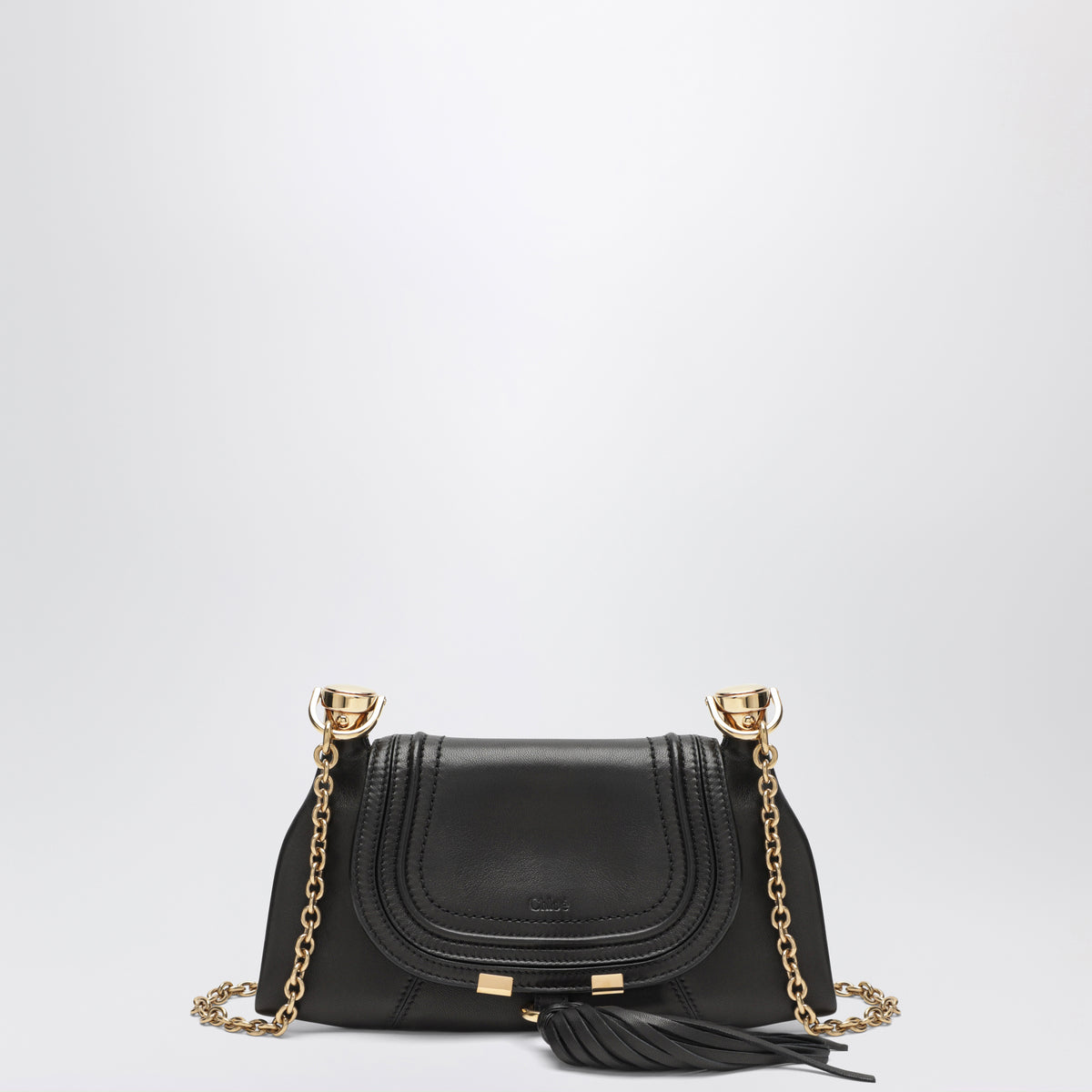 Kettentasche Marcie Foulard Mini in Schwarz aus Leder