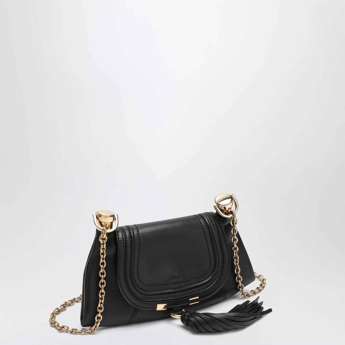 Kettentasche Marcie Foulard Mini in Schwarz aus Leder