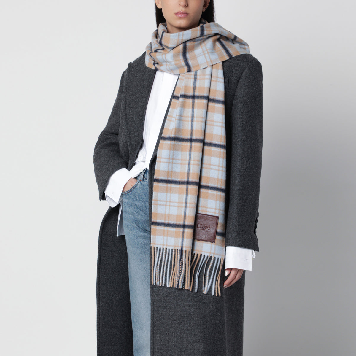 Sciarpa Chloé Highlanding in cashmere blu/beige