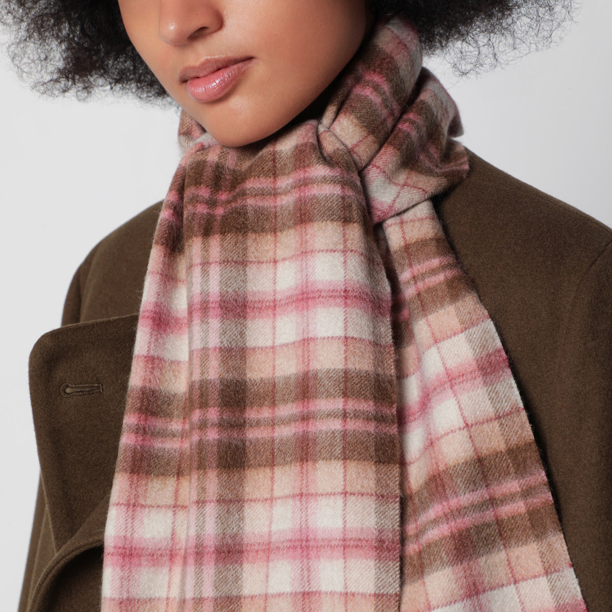 Highlanding pink and brown cashmere scarf