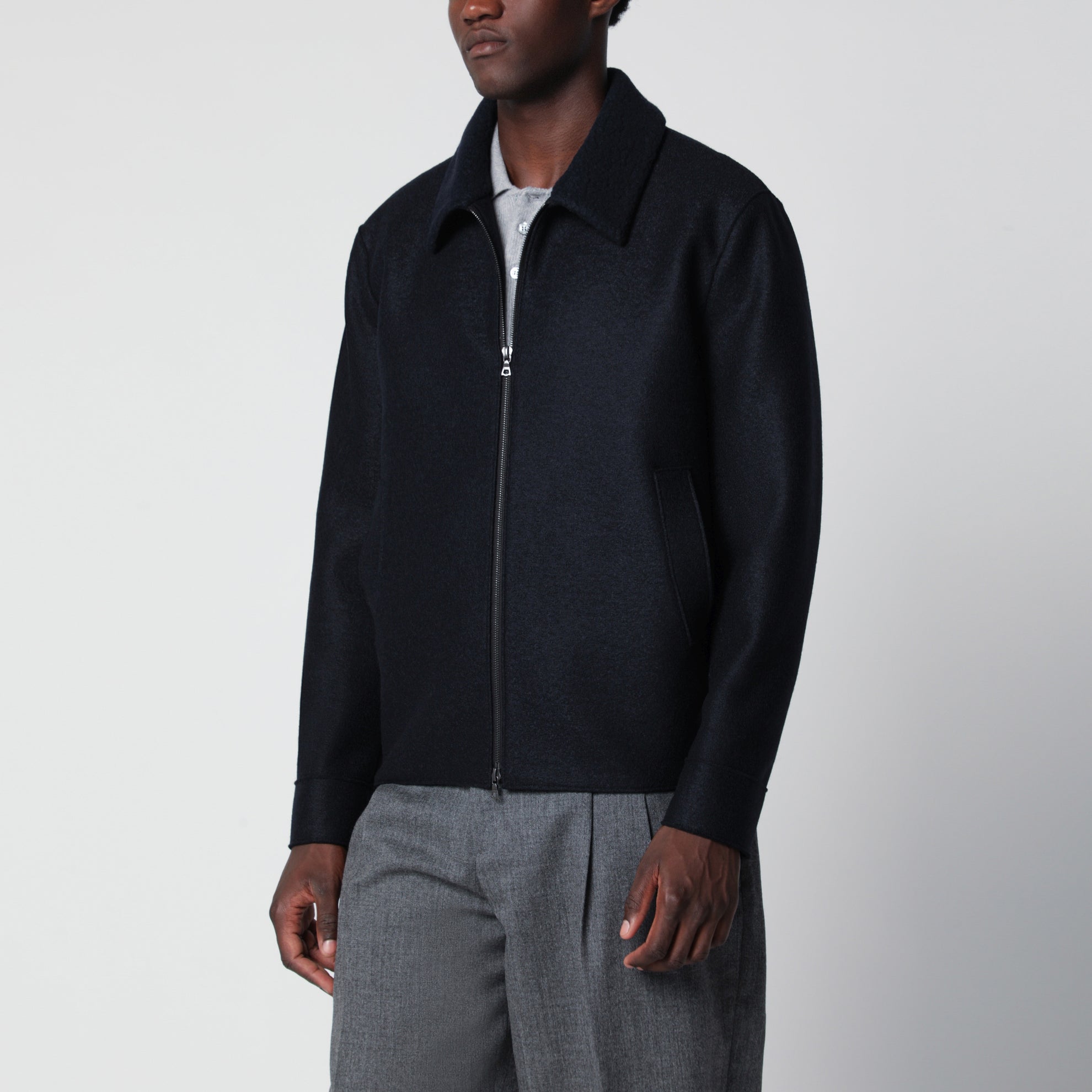Navy wool zip-up jacket